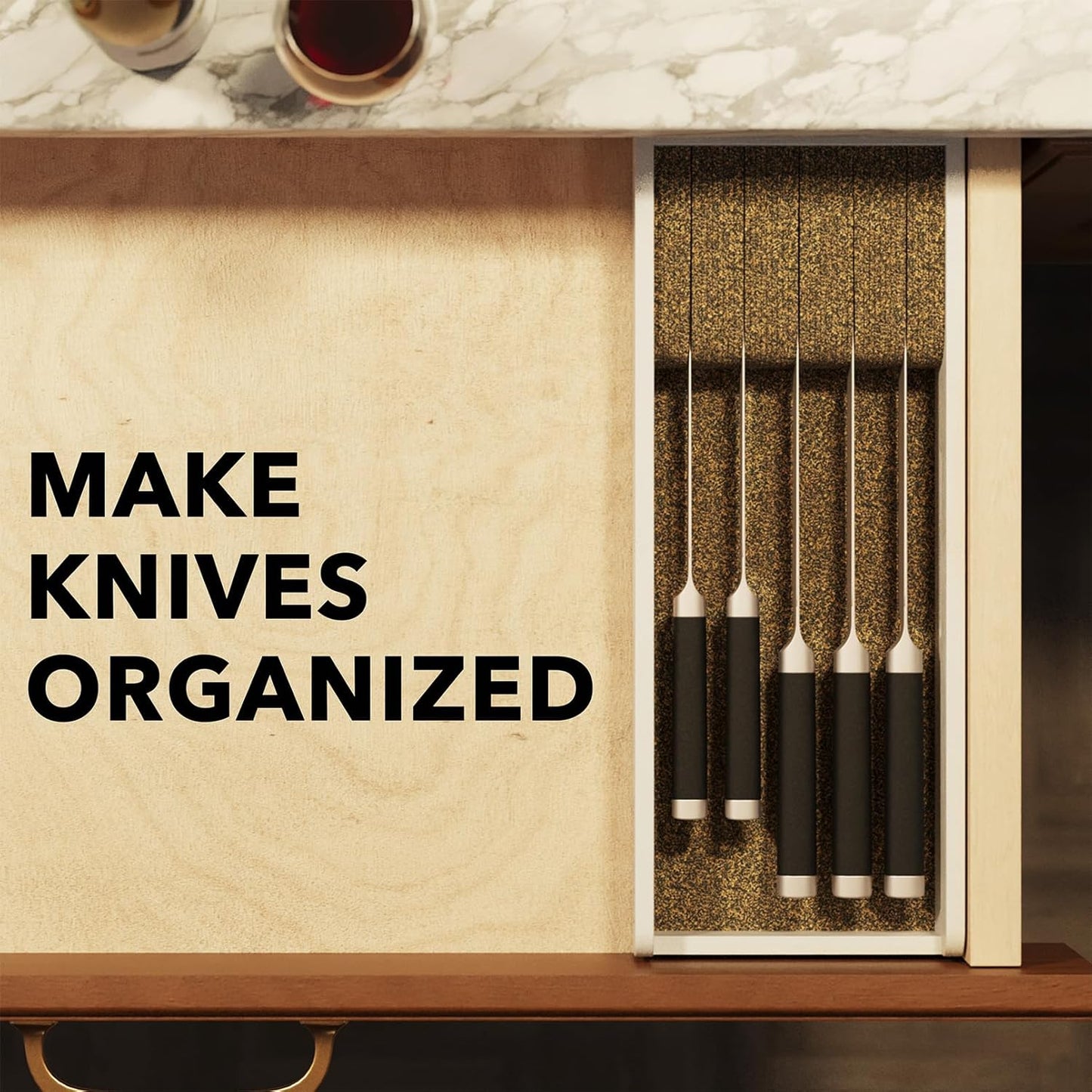 SpaceAid Knife Drawer Organizer Bamboo Insert Dock, Kitchen Steak Knives Holder Organizers Block for Drawer in Storage Organization (Small, White)