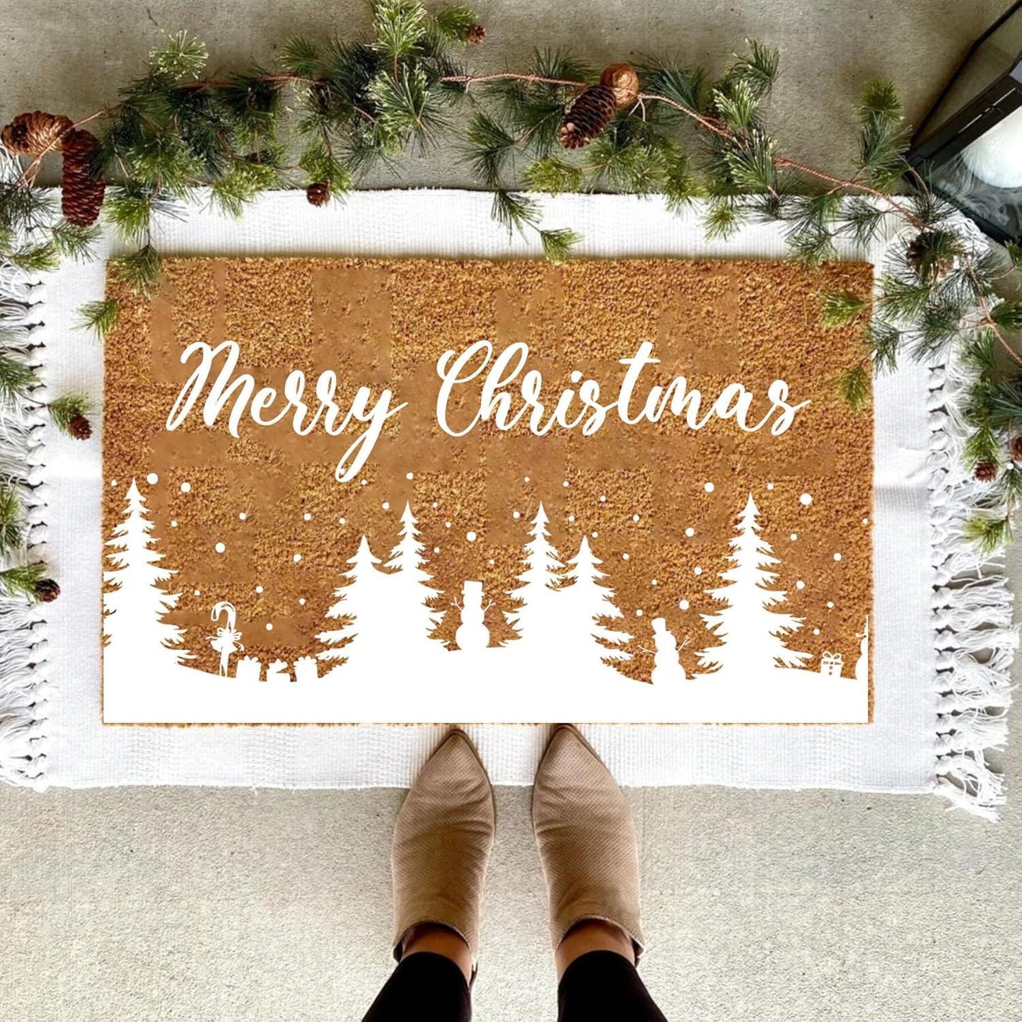 Christmas Stencils for Window Glass Large Christmas Stencil Reusable 53.1” Winter Forest House Village Holiday Drawing Templates for Painting on Window Wall Doormat Glass Wood
