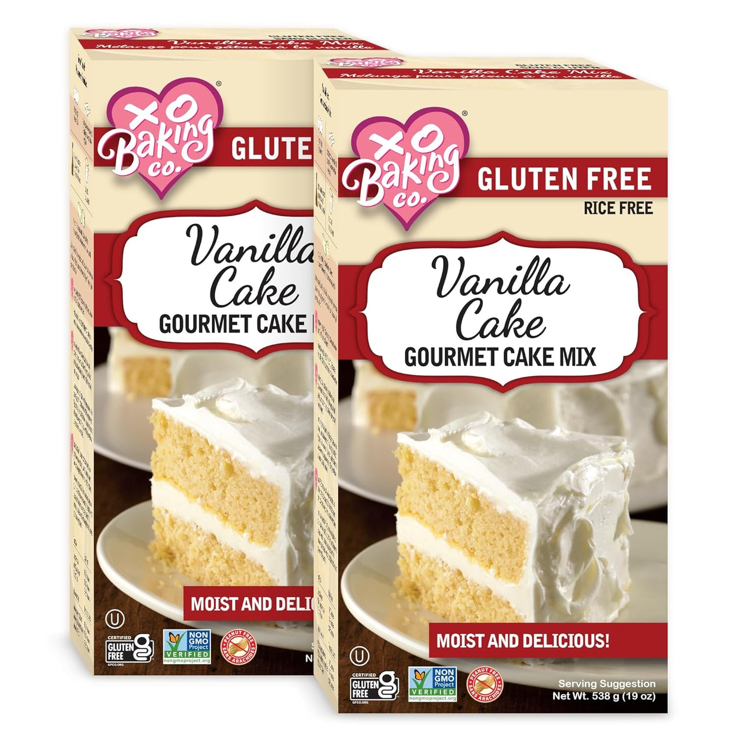 XO Baking Co. Gluten Free Vanilla Cake Gourmet Cake Mix; Non-GMO; Kosher; Rice Free; Soy Free; Dairy Free; Peanut Free; No Preservatives; No Artificial Flavors or Colors 19oz (Pack of 2)