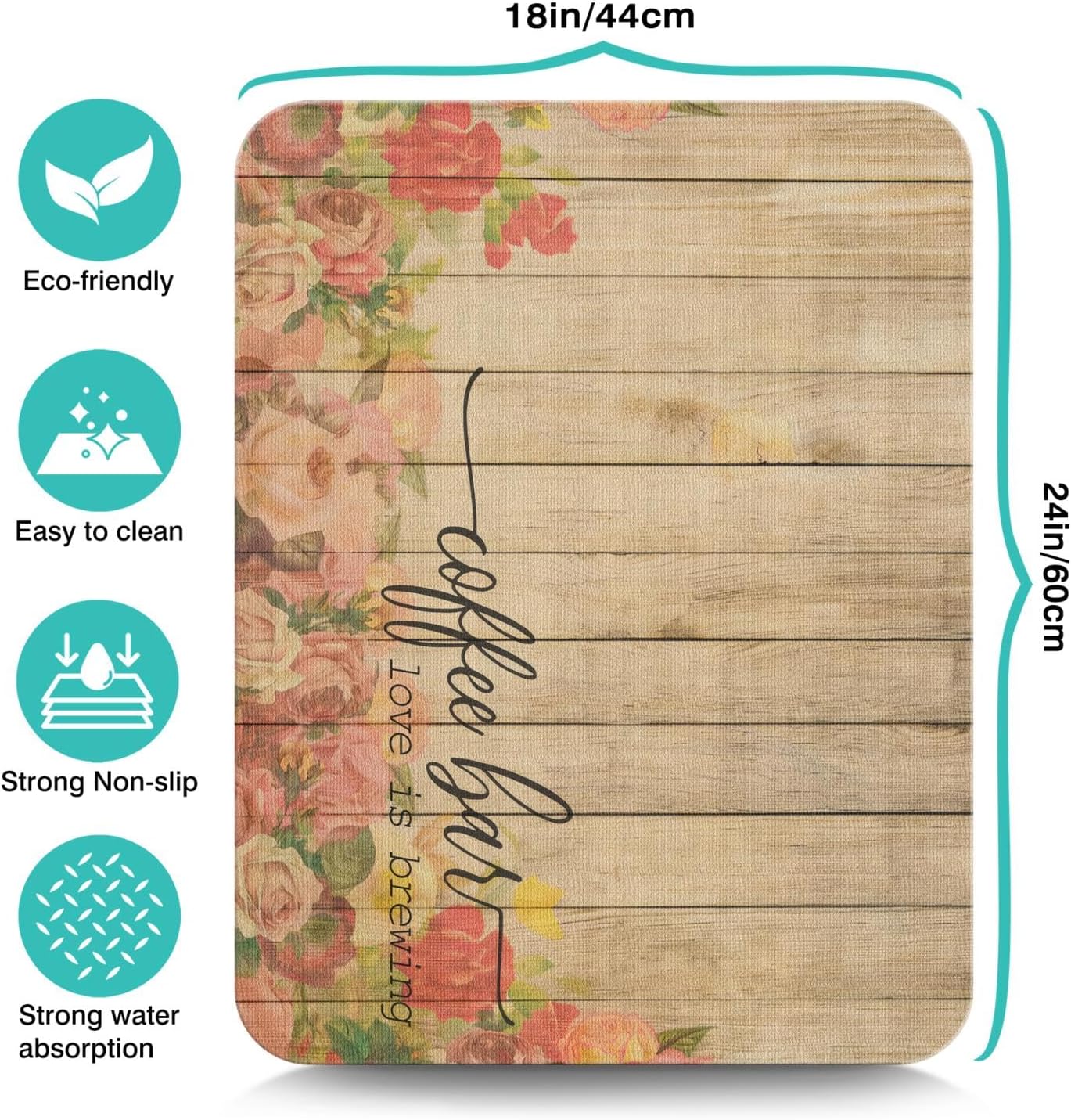 Rubber Dish Drying Mat for Kitchen Counter Large Coffee Bar Washable Quick Home Coffee Pad Fit Under Sink,Bar,Utensils or Stemware (24x18in)