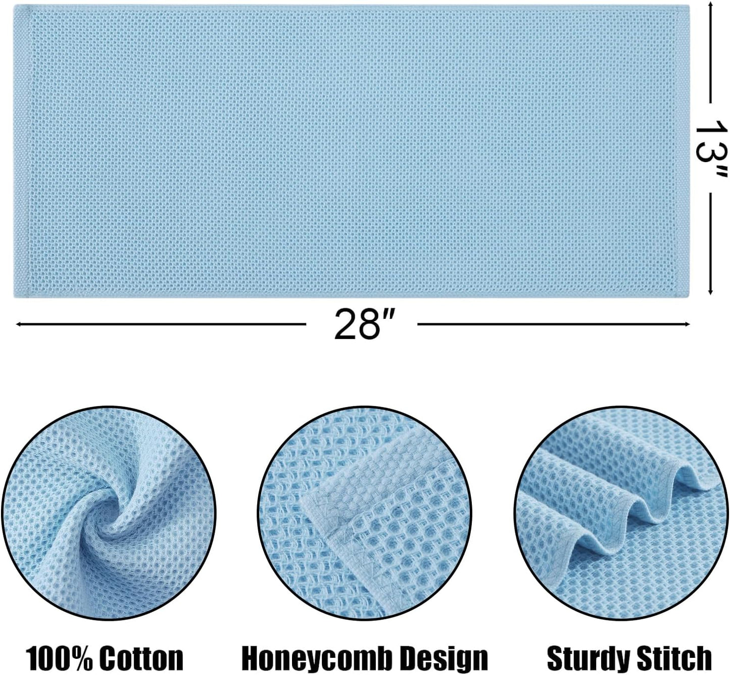 Kitinjoy 100% Cotton Waffle Weave Kitchen Towels (13 X 28 Inches, Sky Blue), 6-Pack Super Soft and Absorbent Dish Towels for Drying Dishes, Kitchen Hand Towels
