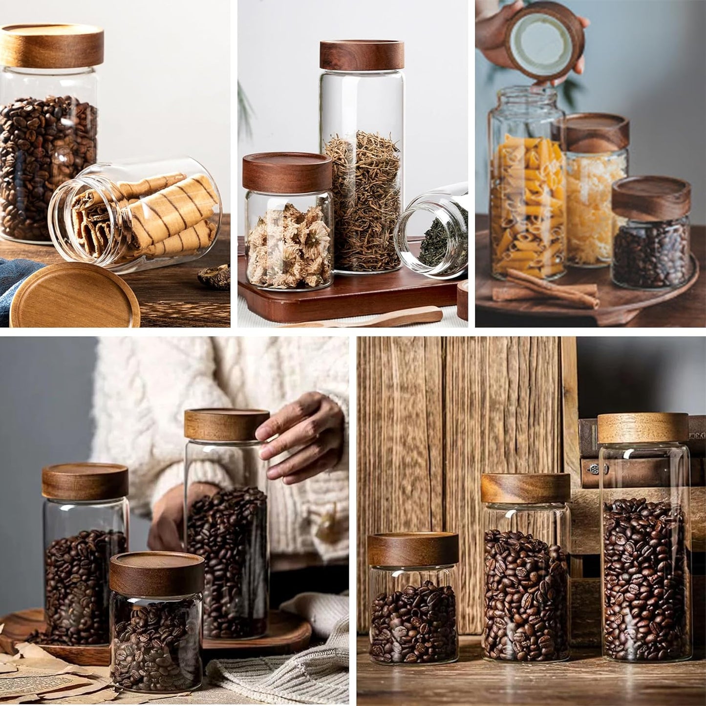 26 oz/850 ml Clear Glass Storage Canister with Airtight Wooden Lid, 4 Pack Small Overnight Oats Containers, Cute Decorative Salad Jar for Snacks Yogurt Spice Sugar Cereal Fruit Coffee Tea
