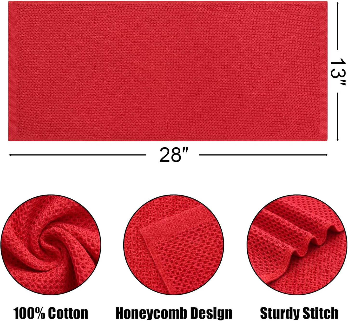 Kitinjoy 100% Cotton Waffle Weave Kitchen Towels, 8-Pack Super Soft and Absorbent Dish Towels for Drying Dishes, Kitchen Hand Towels, 13 in x 28 in, Red