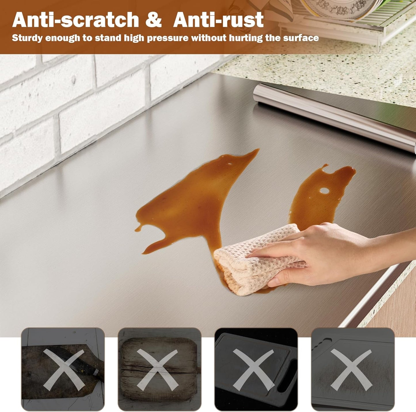 Large Cutting Board 35.4" L X 22.8" W Stainless Steel Cutting Board with Lip Metal Baking Board Non Stick Thick Board with Rolling Pin for Meat Fruits Vegetables Bread and Baking