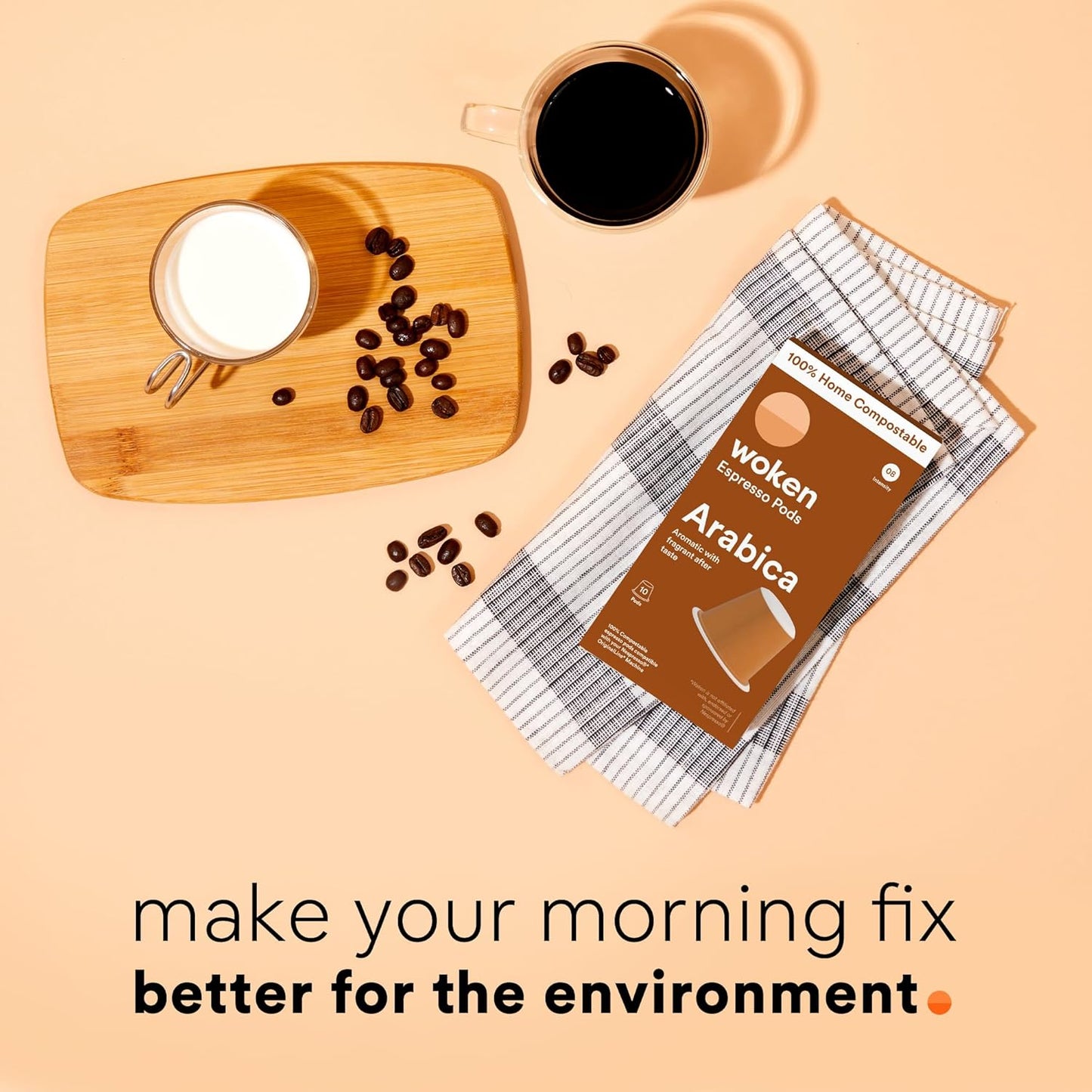 WOKEN COFFEE Compostable Nespresso Pods - Arabica Medium Roast Italian Espresso Coffee Capsules Compatible With Nespresso Coffee Machine (60 Pod Count, 6 Boxes)