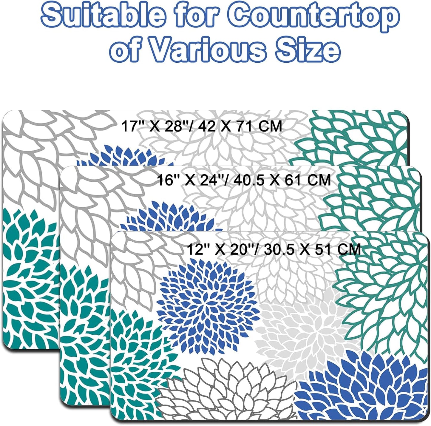 Coffee Bar Mat for Countertop, 17" X 28” Super Absorbent Dish Drying Mat, Large Kitchen Counter Mats Fits Under Coffee Maker, Non-slip Espresso Machine Pad, Outlined Floral