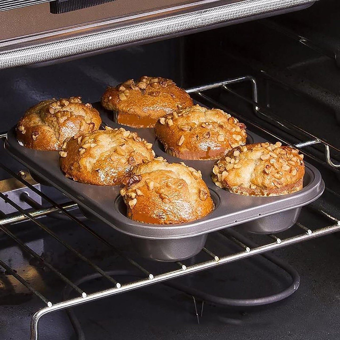 2 Packs Nonstick Round Muffin Baking Pan Tin, 6-Cup Muffin Tin, Cupcake Pans, Cheesecake Pans, Carbon Steel, Black