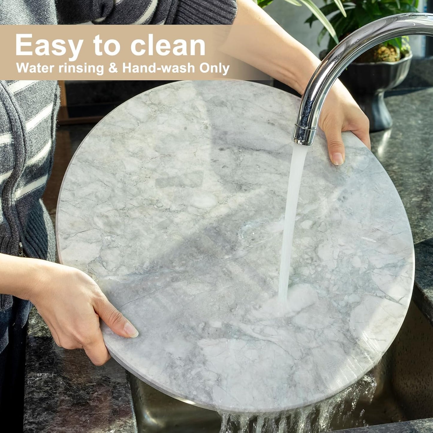 Koville Grayish White Marble Cutting Board Round, 16" Marble Cheese Board for Kitchen - Non-Stick Heat Resistant Stone Cutting Boards for Baking, Charcuterie, Pastry, Trivet