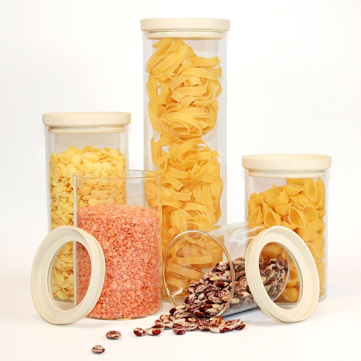 Urban Green Glass Food Storage Jar with Glass Lid, Food Canister Set with Airtight Lids, Pantry Jars for Kitchen Organization, Food Storage Containers in Set of 5