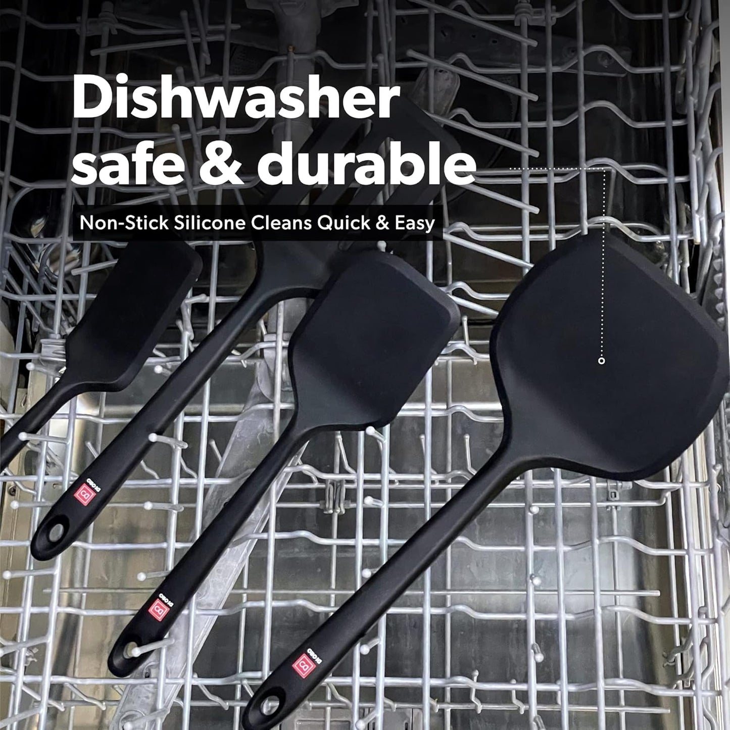 DI ORO Silicone Turner Spatula Set - Kitchen Spatulas for Nonstick Cookware - Cooking Utensils for Flipping Eggs & Pancakes - 600°F Heat-Resistant BPA Free Turners - Dishwasher Safe (2pc, Black)