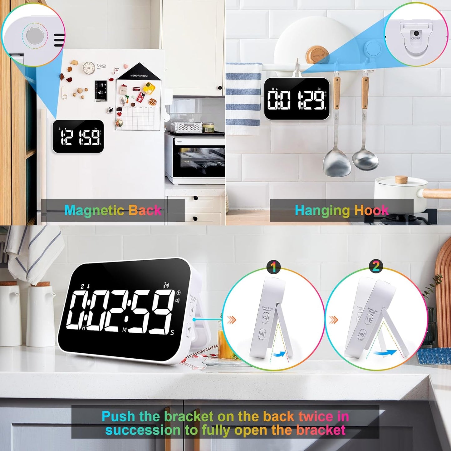 Kitchen Digital Timer, Rechargeable Magnetic Count Down Up Timer, Vibration Mode Adjustable Volume and Brightness LED Display with Sound Alert Function for Kids Adults Study Teaching, Kitchen Gadgets