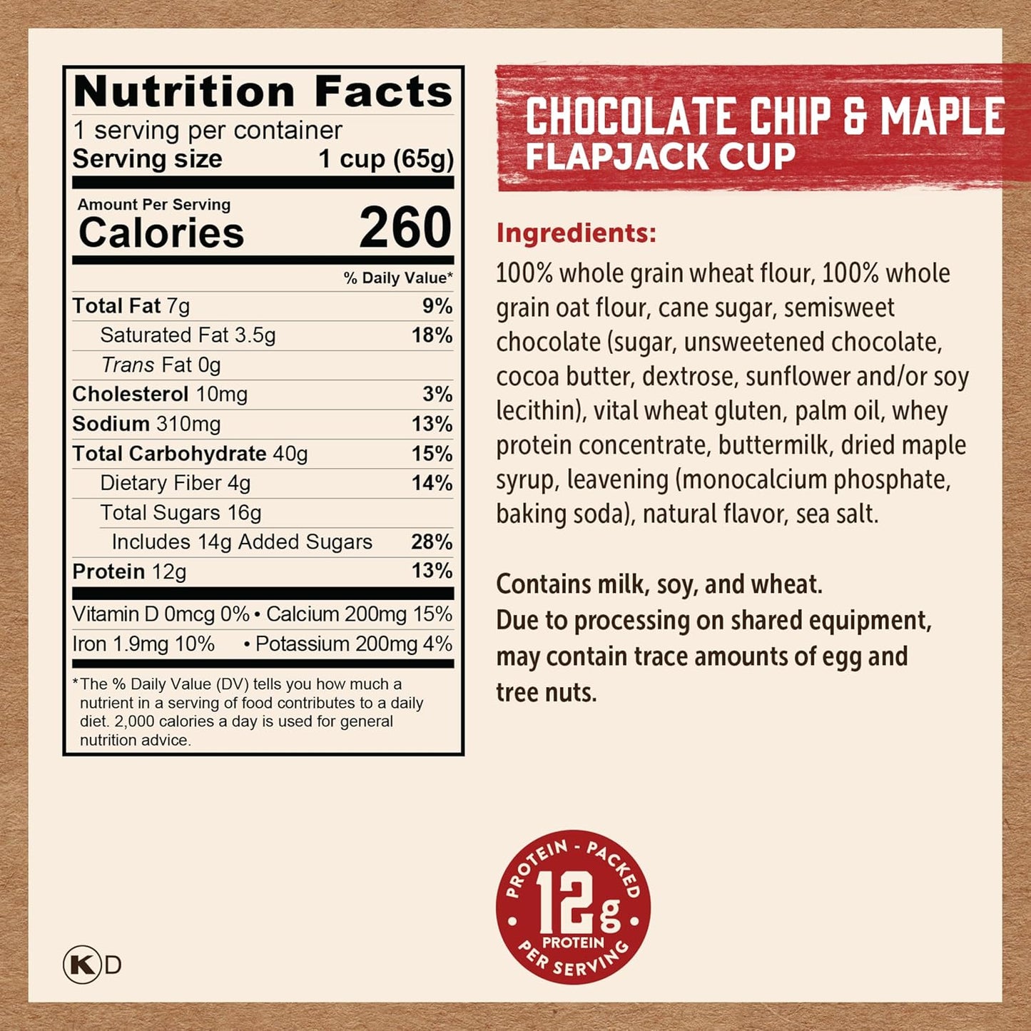 Kodiak Cakes Pancake On The Go, Chocolate Chip & Maple, 2.29 Oz (Pack Of 12)