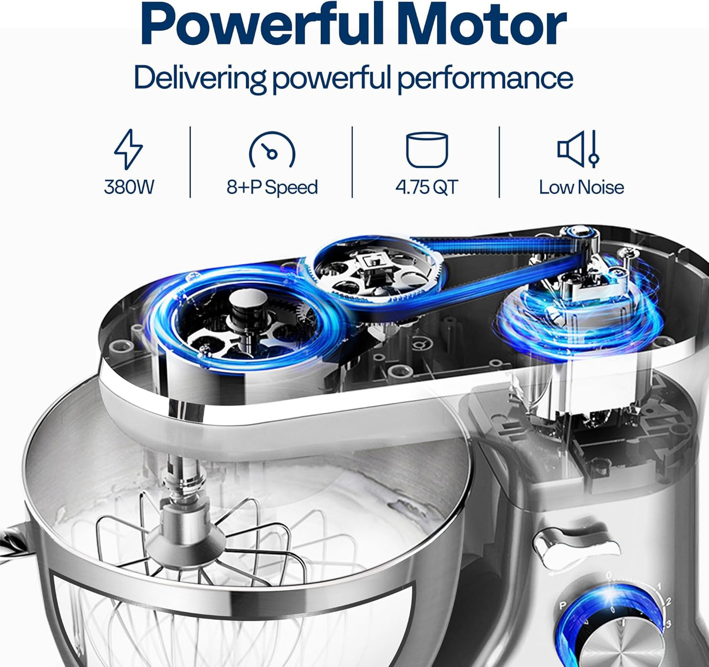 VIVOHOME 4.75 Quart Stand Mixer, 8 Speed Kitchen Electric Food Mixer, Household Stand Mixer for Baking, Cake, Bread with Beater, Dough Hook, Wire Whip and Egg Separator, Silver