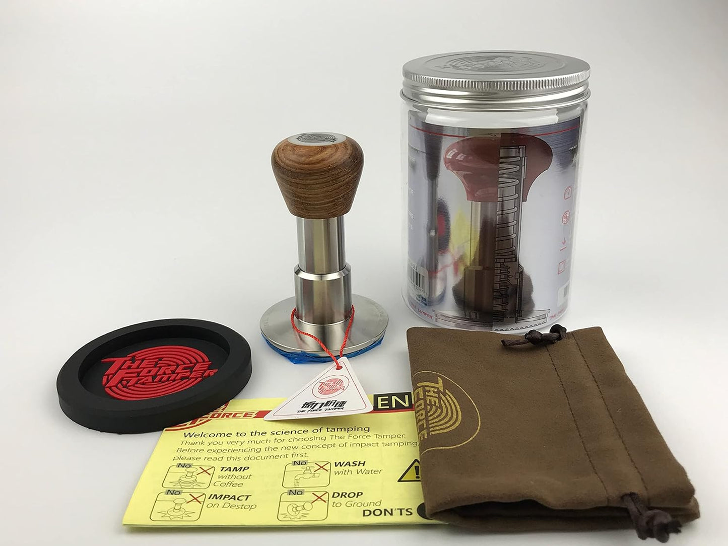 The Force Tamper Automatic Impact Coffee Tamper Standard Set Wood Handle (Triangle, 58.50mm)