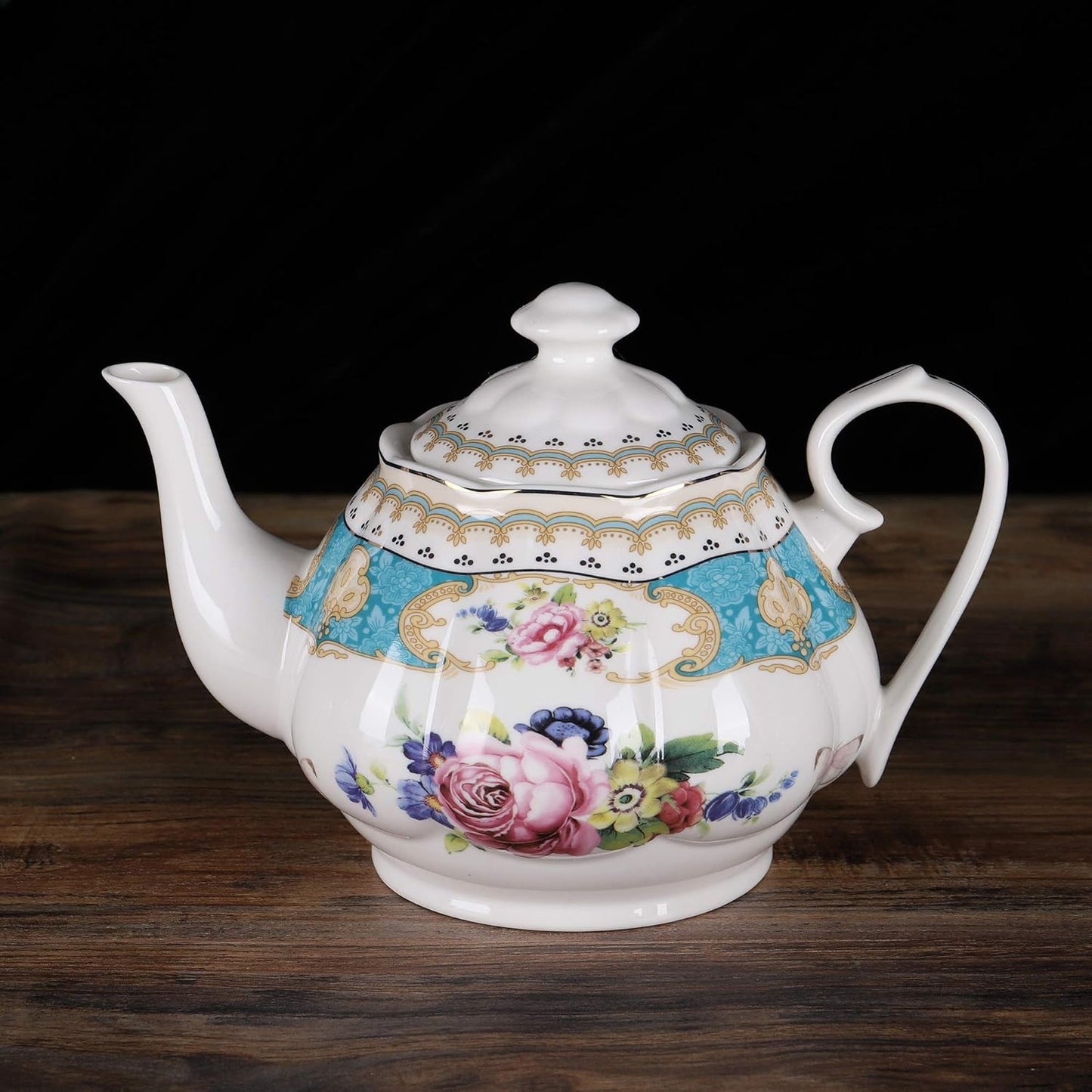 fanquare 15 Pieces European Retro Rose Tea Set,English Flora Tea Set for Adults,Porcelain Coffee Set