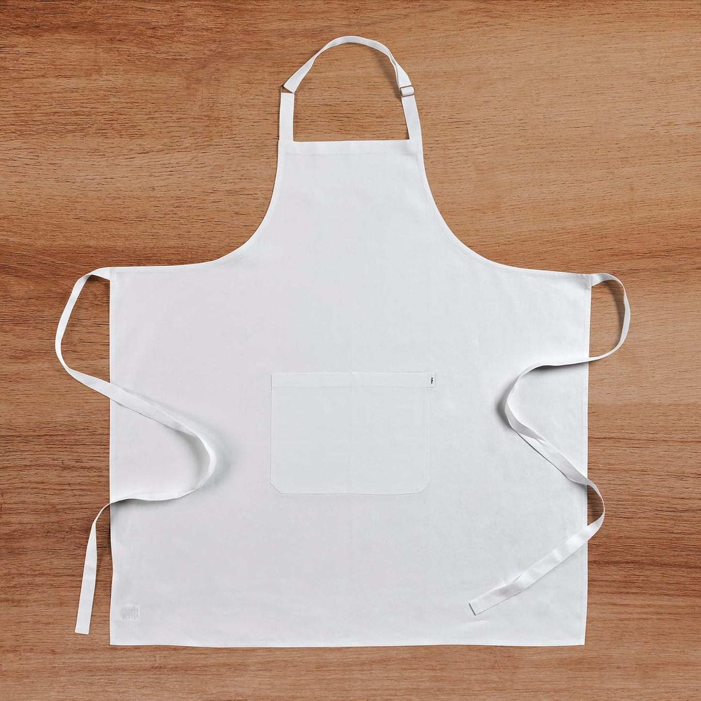 Solino Home 100% Pure Linen Apron for Women & Men - White Stripe Full Midi Bib Apron, Adjustable Neck Strap with Center Pockets for Kitchen, Chef - Handcrafted from European Flax