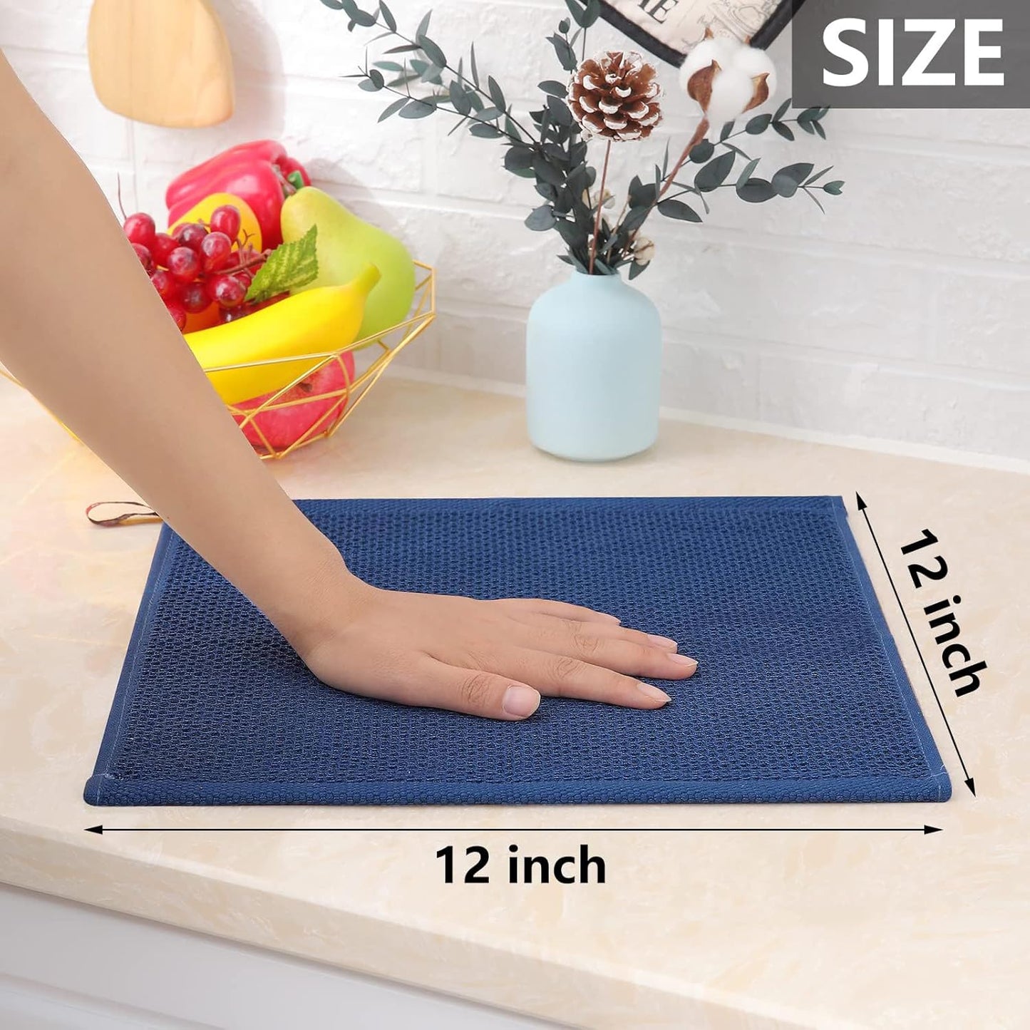 Homaxy 100% Cotton Waffle Weave Kitchen Dish Cloths, Ultra Soft Absorbent Quick Drying Dish Towels, 12 x 12 Inches, 18-Pack, Navy Blue