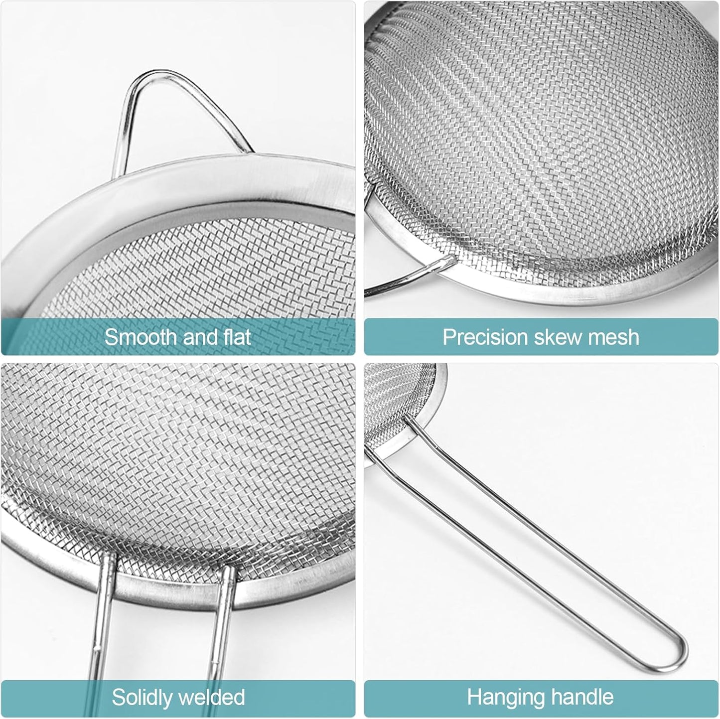 2 Pack Fine Mesh Strainer, Small Stainless Steel Sieves with Handles, for Steeping Loose Leaf Tea, Straining Cocktail, Juice and Sifting Flour, Powdered Sugar (2pcs)