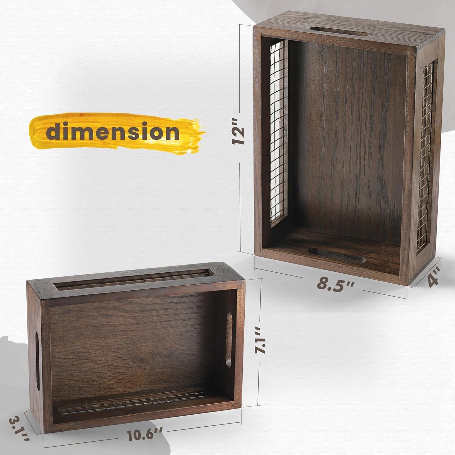 Wooden Countertop Baskets Set of 2 for Kitchen, Bathroom, Pantry|Wall Mount Upgrade with Full Accessories| Rustic Nesting Boxes|Wooden Organizer Crates for Fruit, Vegetables, Produce, Bread