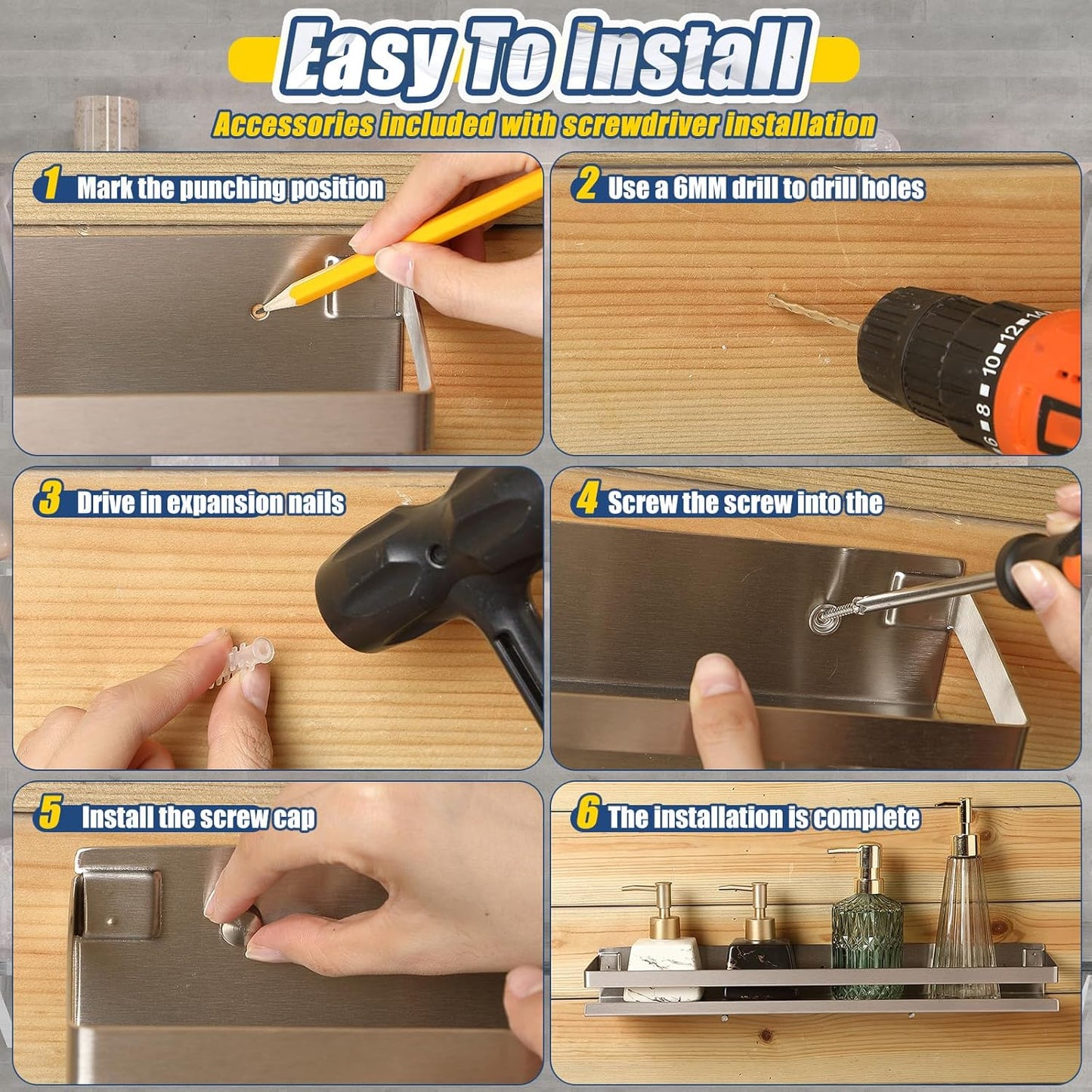 Lallisa 2 Pieces Stainless Steel Shelf Bathroom Shower Floating Shelves Wall Mounted Shower Caddy Basket Shelf Storage Organizer Shelves for Bathroom, Kitchen, Living Room(19.69 Inches/ 50 cm,Silver)