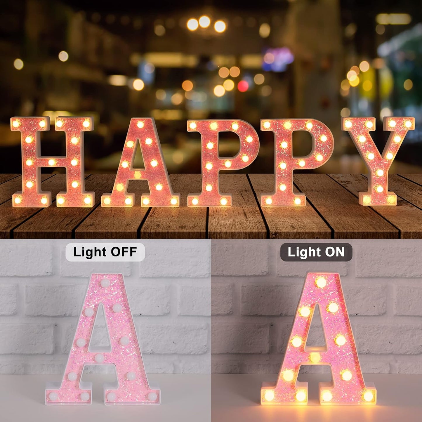Foaky Pink Light up Letters，Pink Party Decorations,Girls Room Decor,Glitter Light Up Letters,Alphabet Letter Sign for Night Light Birthday Party Girls Gifts, Home Bar Decoration（S）