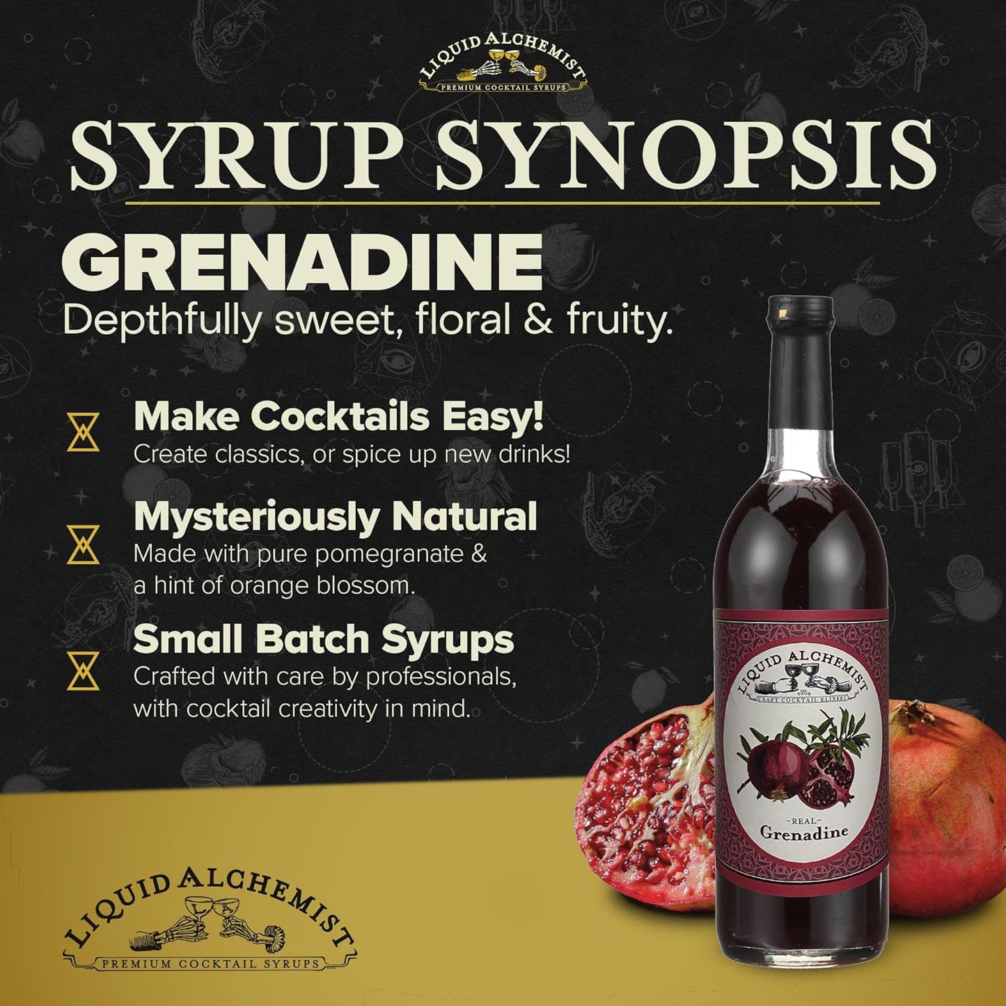 Liquid Alchemist Grenadine Syrup for Cocktails - Real Ingredients Make our Pomegranate Syrup the Perfect Shirley Temple Mix - Our Small Batch is Non-GMO, Gluten Free & Vegan (25 oz)