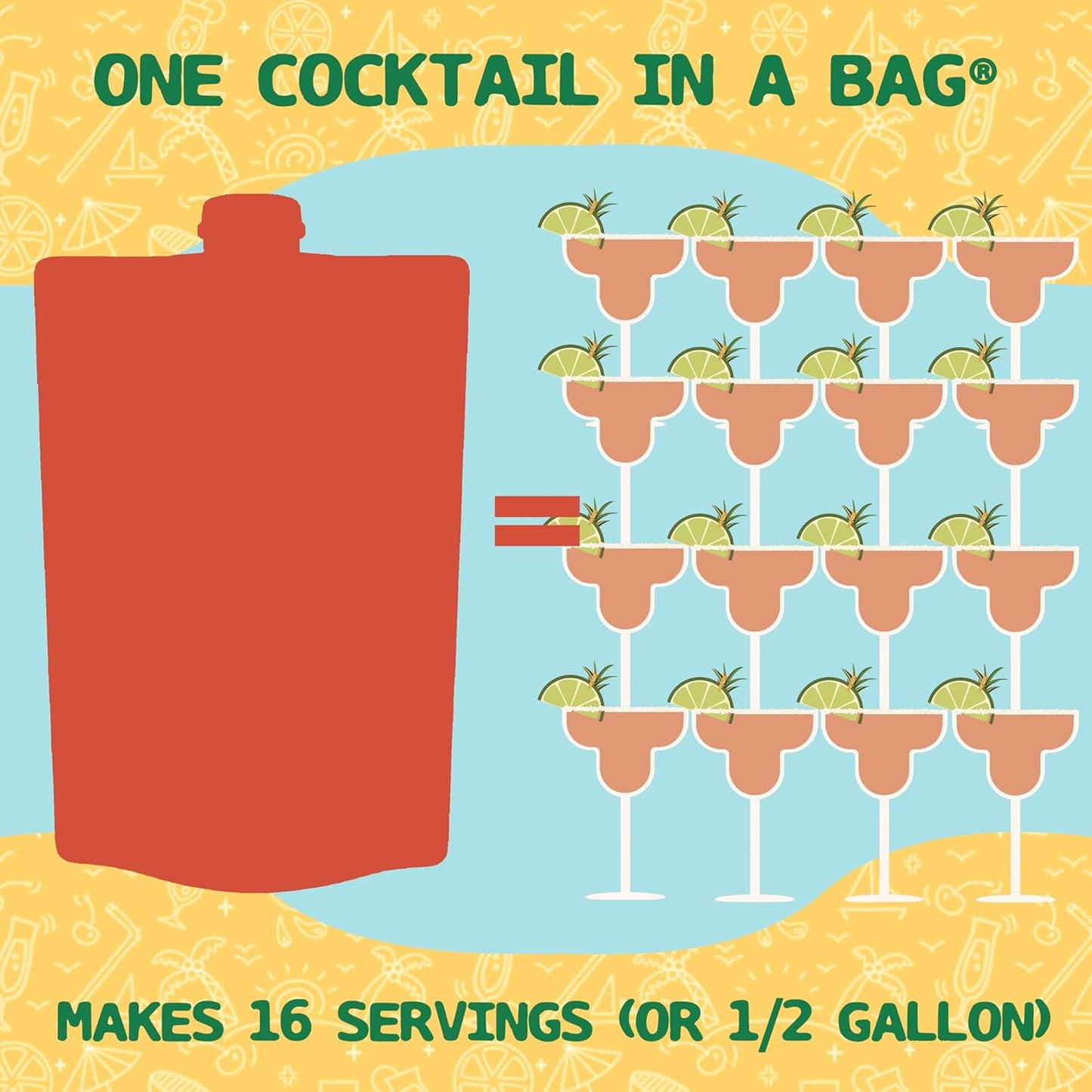 Lt. Blender's Peach Margarita in a Bag - Peach Margarita Mix - Each Bag Makes 1/2 Gallon - Non-GMO Cocktail Mix - No Blender Needed - Add Liquor, Wine or as a Mocktail (Pack of 1)