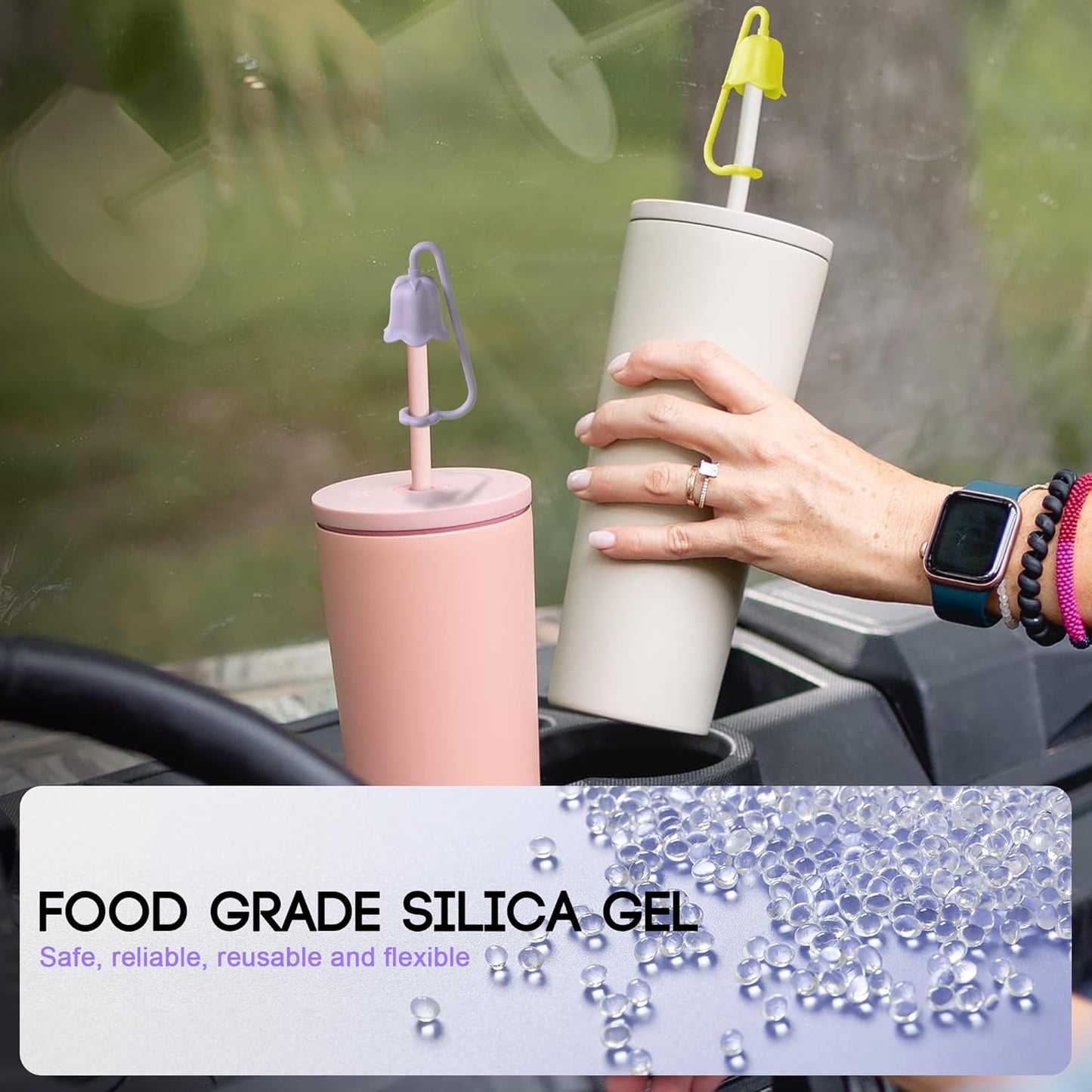 5Pcs Silicone Straw Covers for Stanley Yeti Tumbler Cup, Reusable Drinking Straw Cap Easy to Clean, Dust-Proof Flower Straw Topper Compatible for 6-10m/0.23-0.4inch Straws (Multi color B)