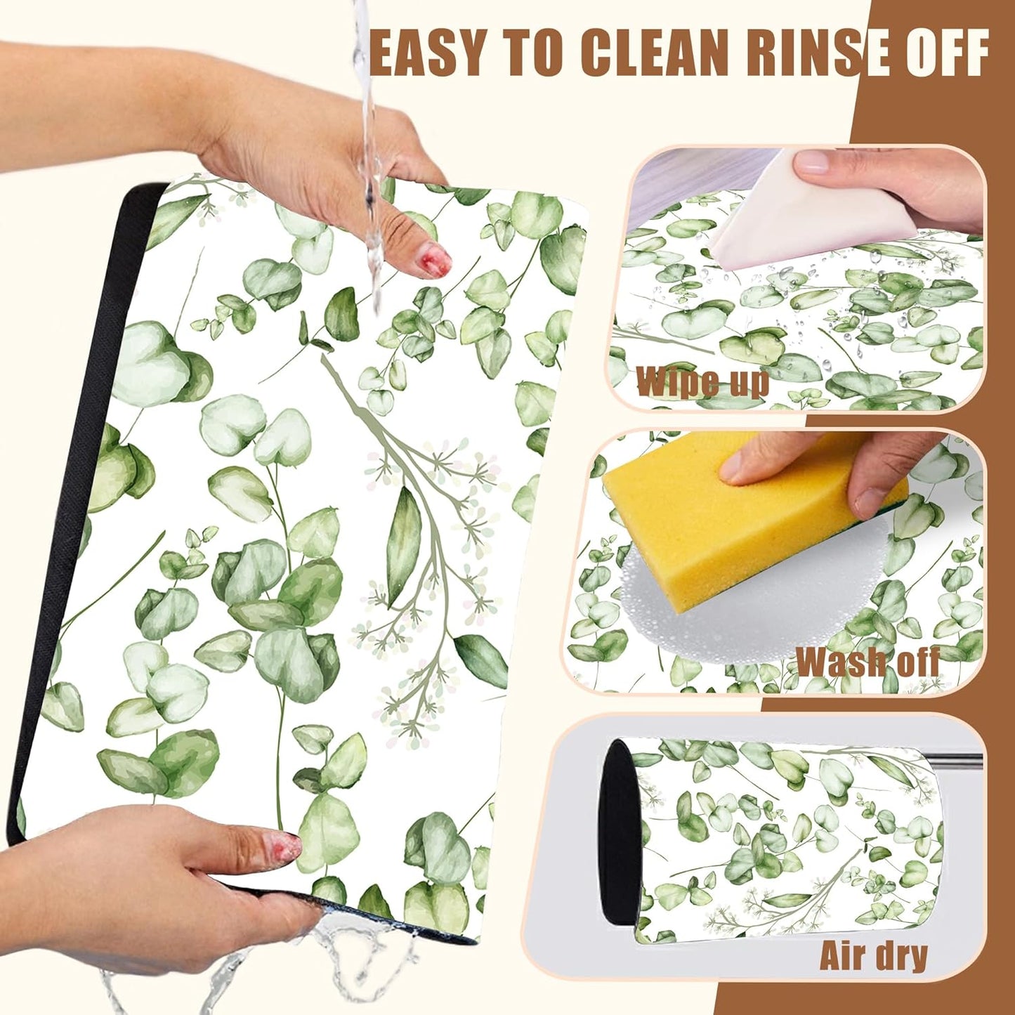 Eucalyptus Leaves Dish Drying Mat for Kitchen Counter Bar Mat Hide Stain Absorbent Rubber Backed Coffee Mat Coffee Maker Espresso Machine Accessories 11.8 x 19.7 Inch