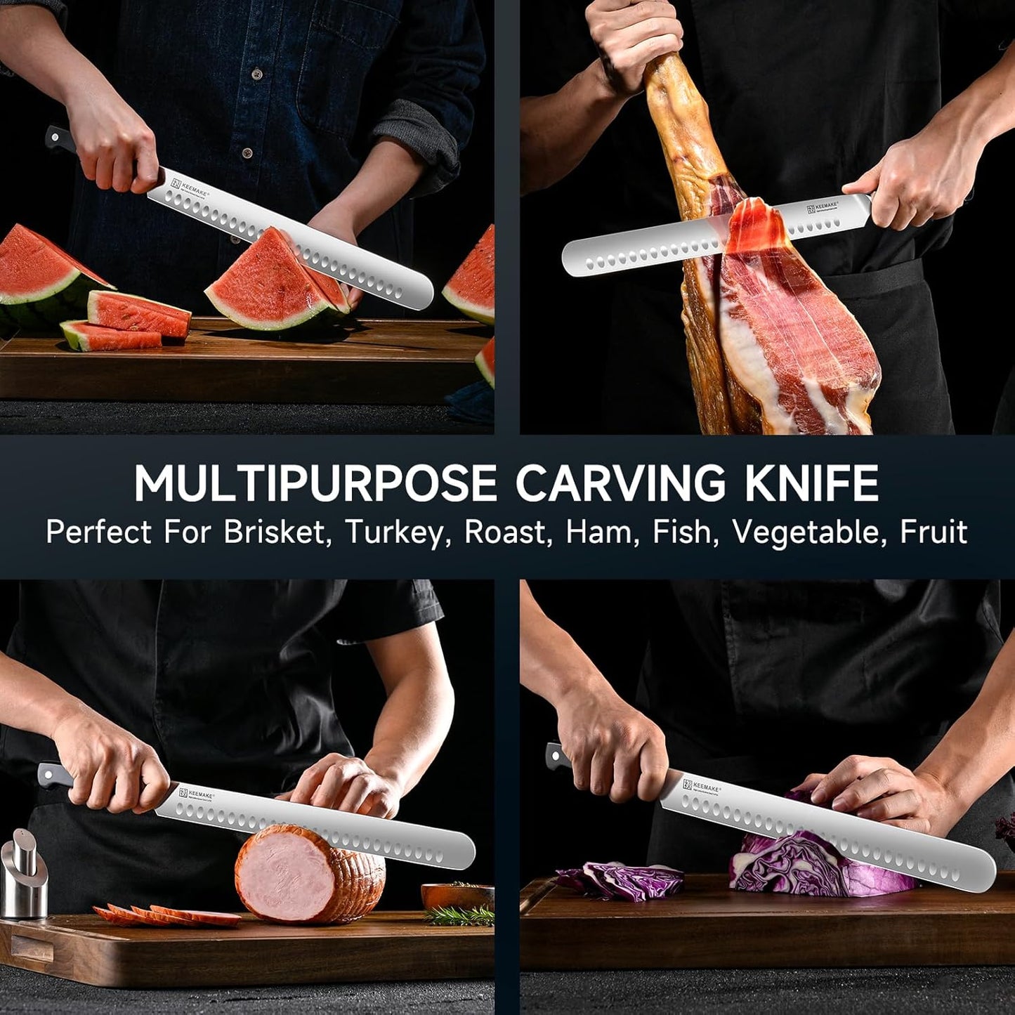 KEEMAKE Brisket Knife, 12" Carving Knife for Meat, Razor Sharp German Steel Kitchen Knives with Ergonomic Handle for BBQ Roasts Ribs Turkey Ham