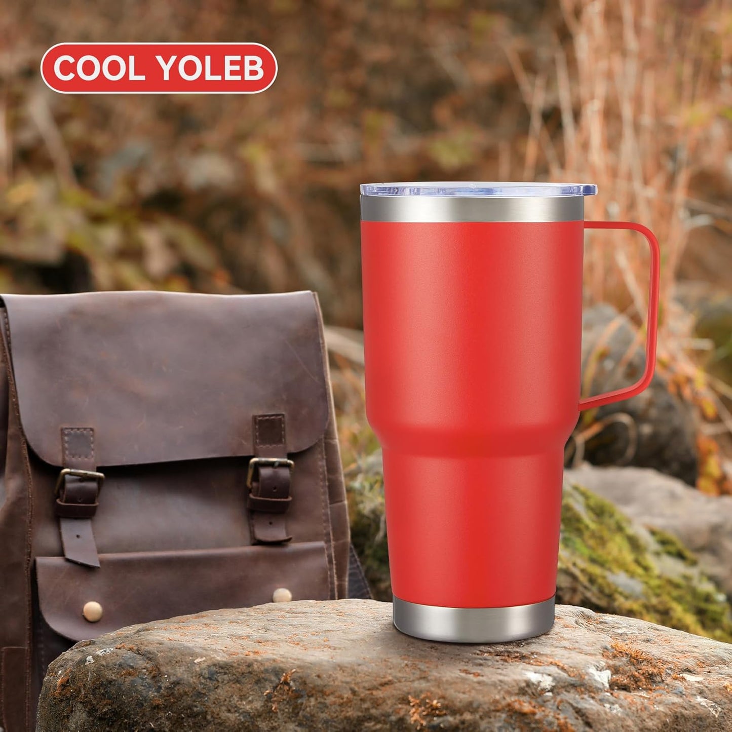 30 oz Tumbler with Handle and Lid, Stainless Steel Tumblers Bulk Double Wall Vacuum Insulated Travel Mug Leak Proof Cup Keep Drinks Cold and Hot Red, 8 Pack