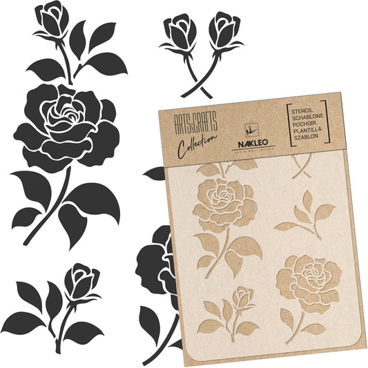 NAKLEO DIY Reusable Plastic Stencil - 15x21cm / 5.8” x 8.3” - Rose Flower Bloom - Art Craft Wall Painting Pattern Template Scrapbooking Decoupage - Fabric Furniture Wood