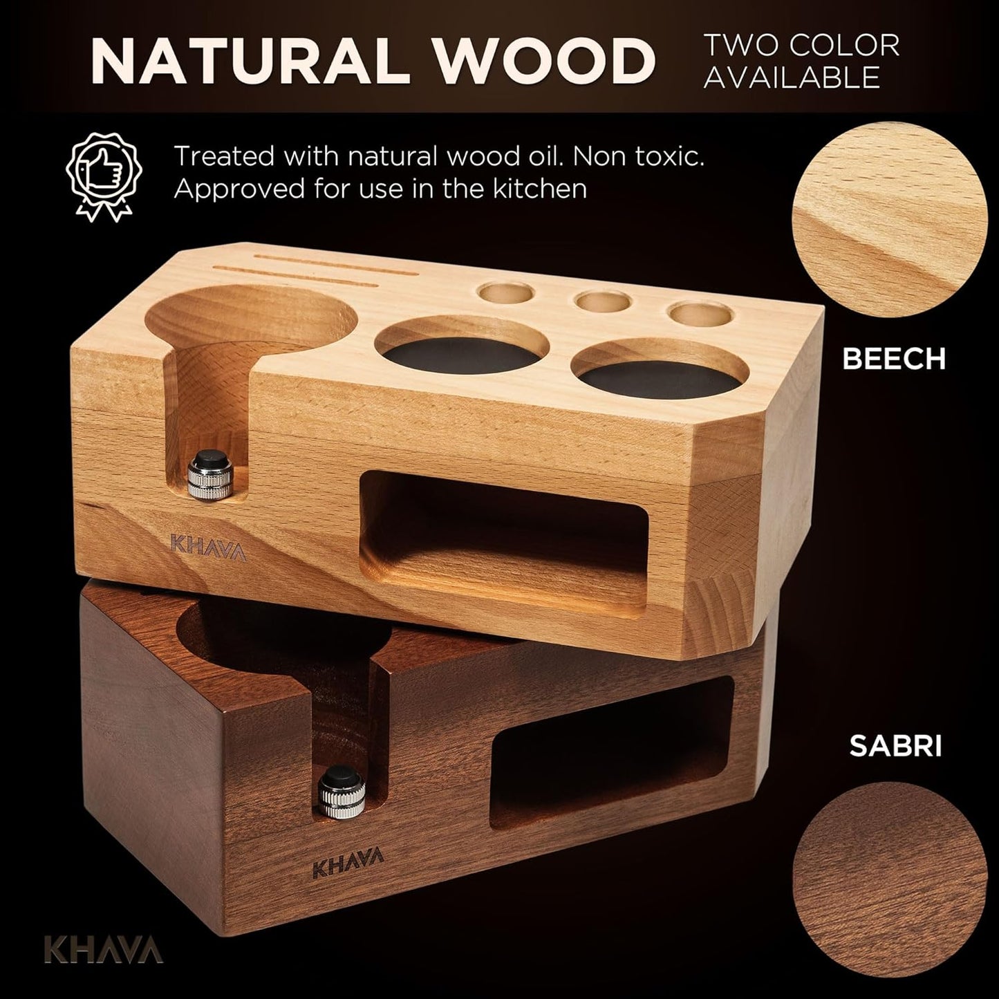KHAVA Espresso Tamping Station | Wooden Coffee Tamper Station 51-54 mm | Espresso Organizer Portafilter Holder | Coffee Station Organizer for Countertop | Espresso Accessories for Coffee Bar, Natural