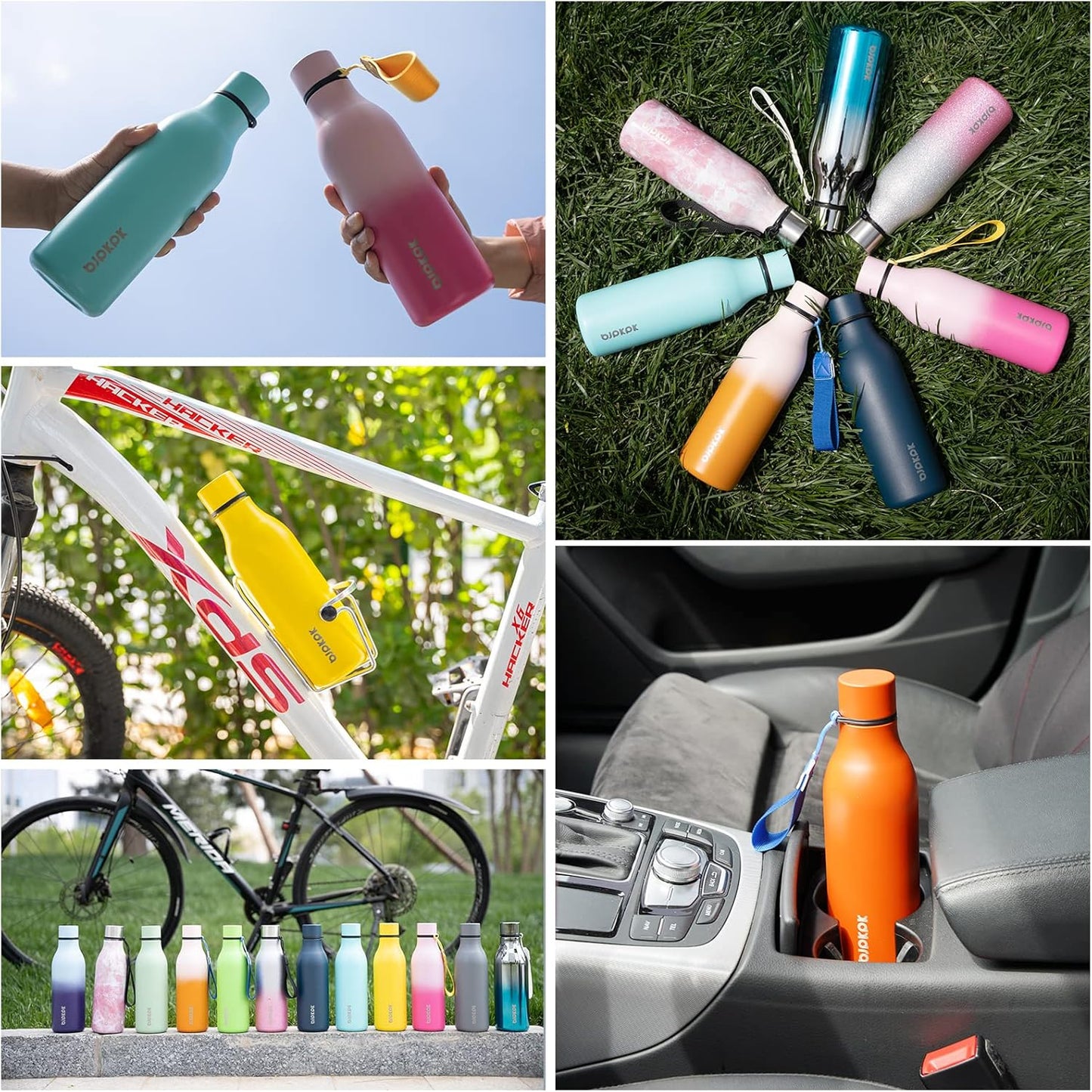 BJPKPK Insulated Water Bottles, 18 oz Stainless Steel Metal Water Bottle with Strap, BPA Free Leak Proof Thermos, Mugs, Flasks, Reusable Water Bottle for Sports & Travel, Orange