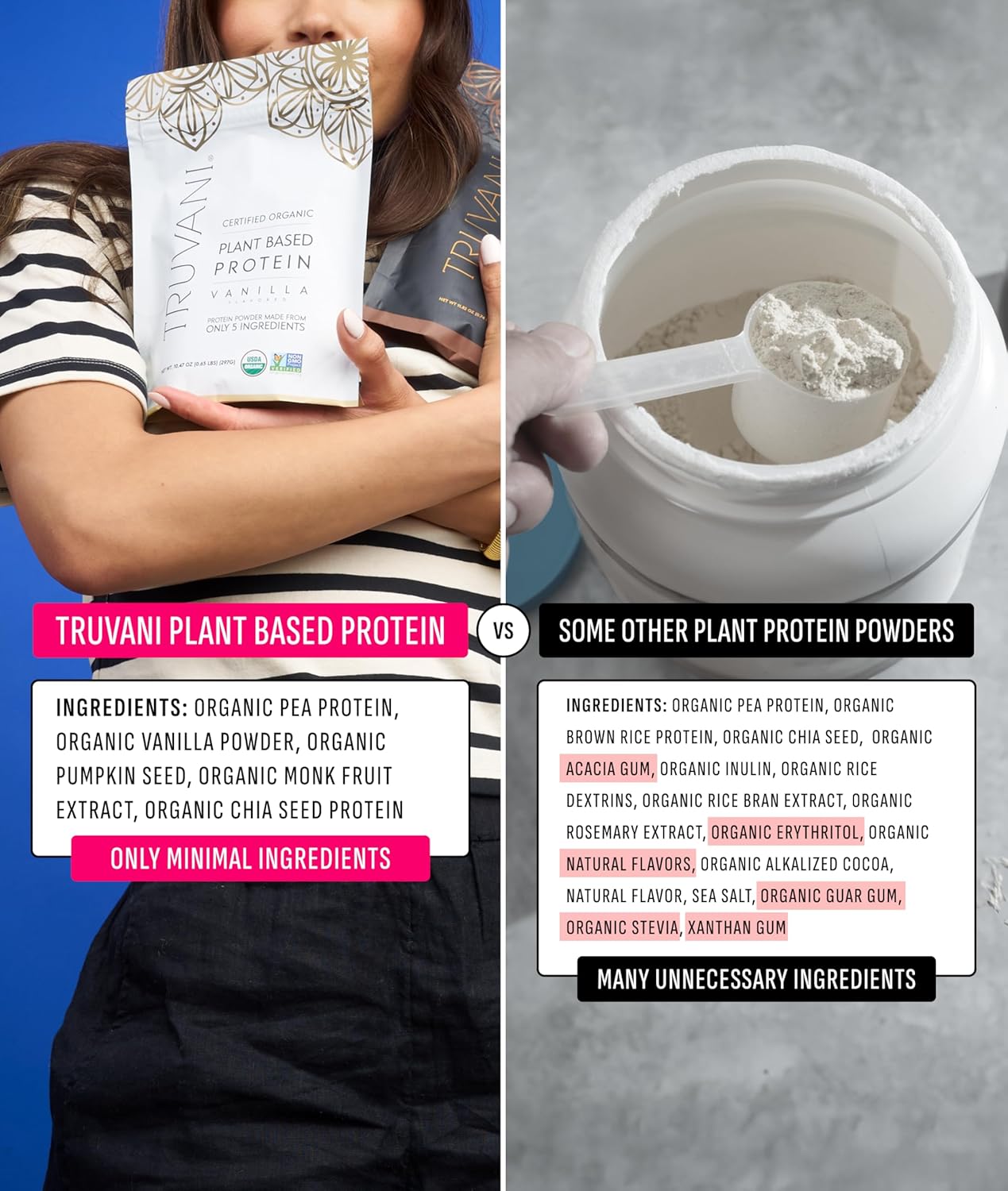 Truvani Vegan Pea Protein Powder | Vanilla | 20g Organic Plant Based Protein Per Serving | 20 Servings | Keto | Gluten & Dairy Free | Low Carb | No Added Sugar