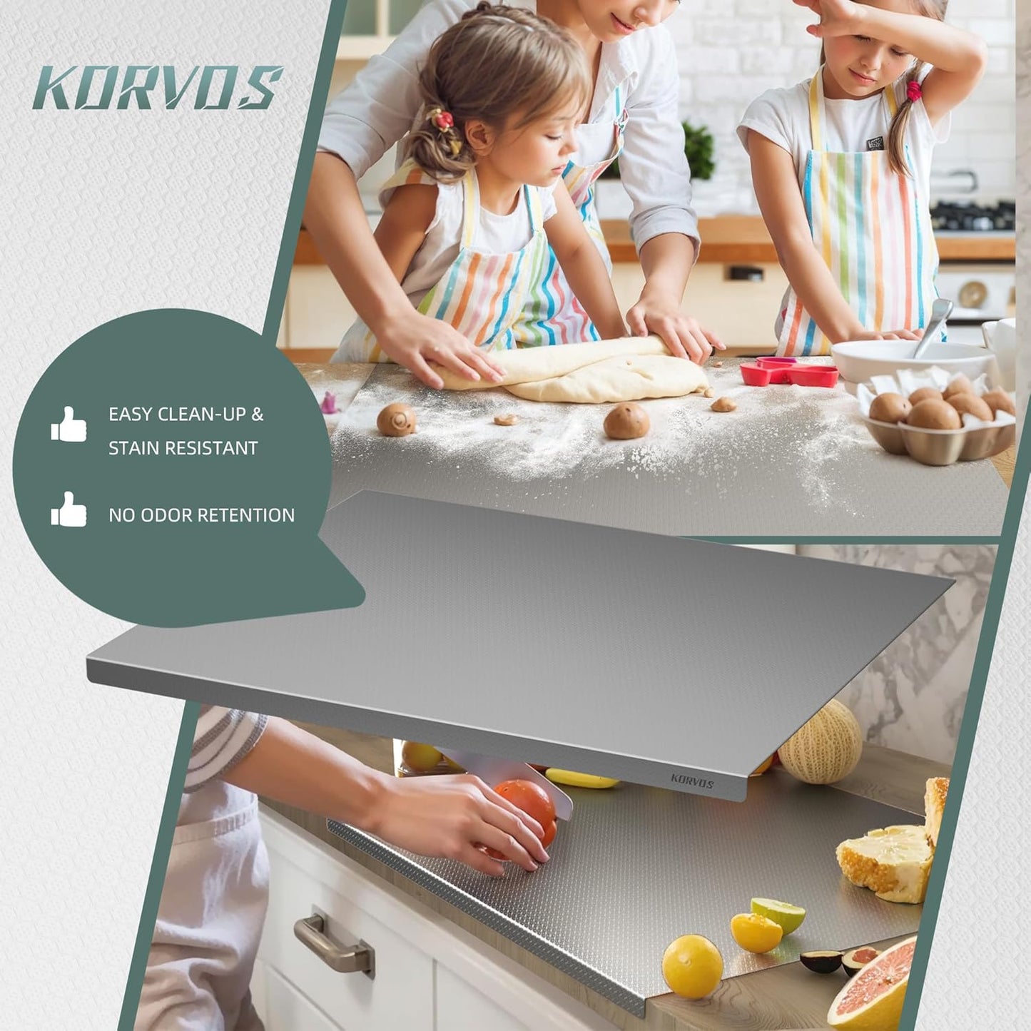 KORVOS 304 Stainless Steel Cutting Board, Large Size 23.62"x19.68" Heavy Duty Cutting Boards, Low Noise Chopping Board, Anti-Scratch Surface for Meat, Vegetables&Baking, Honeycomb Pattern