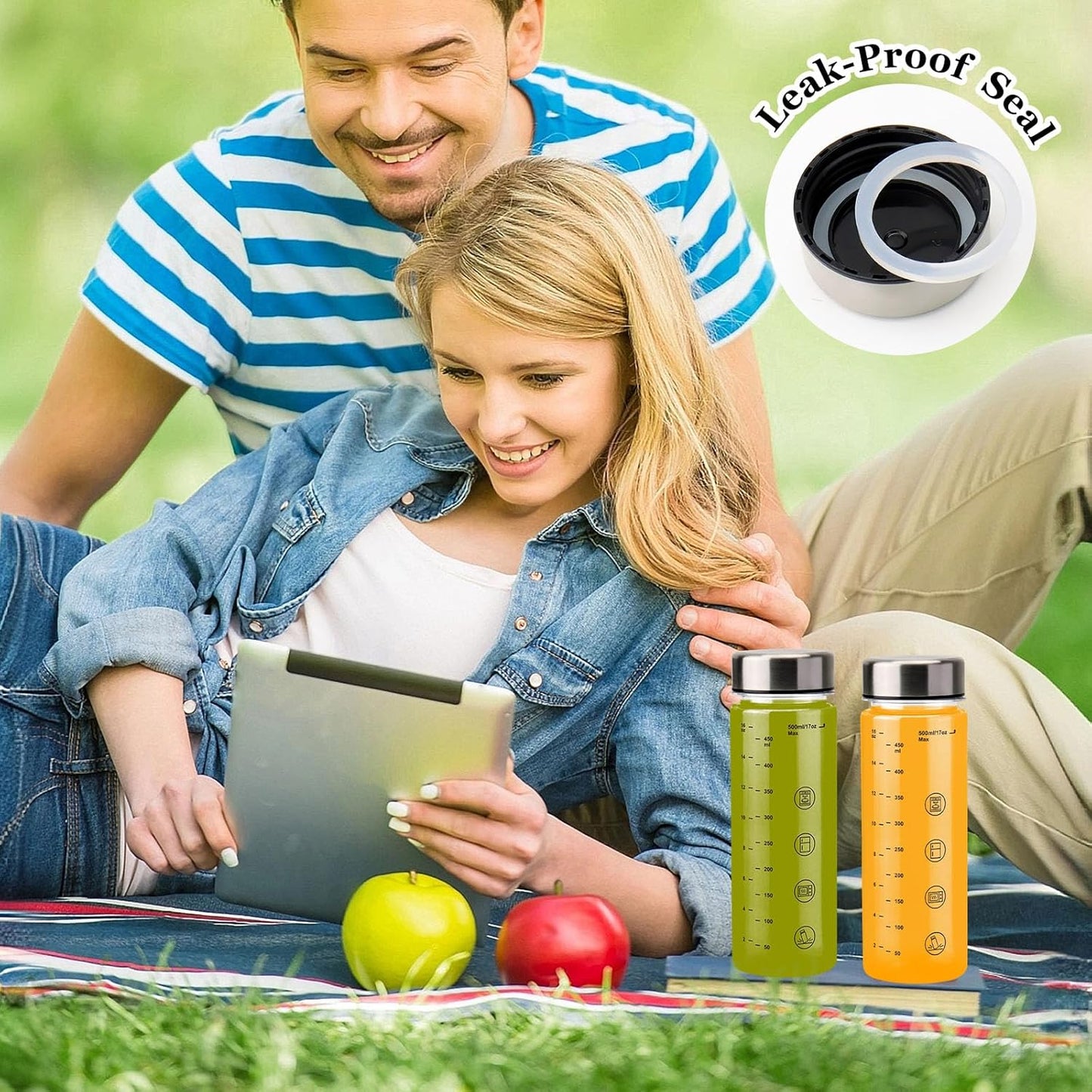 4 Pack Juice Bottles with Caps - Wide Mouth Resuable Clear Plastic Water Bottles for Juicing,Smoothie,Protein, Beverage,Storage Containers,BPA Free,Leakproof Stainless Steel Lid(16 Ounces)