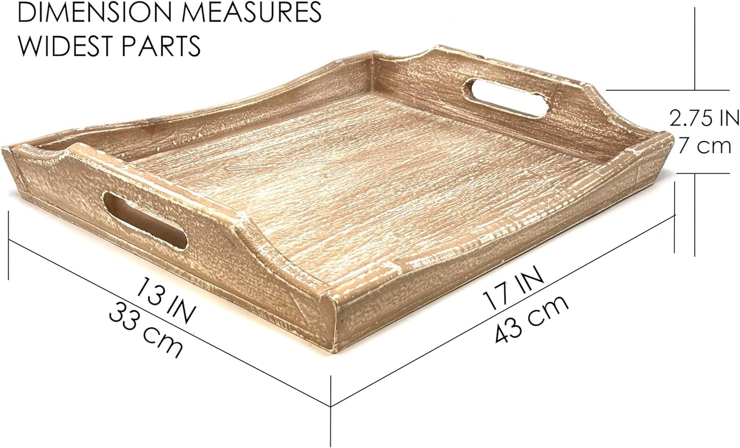 Allgala Wooden Tray - 17"x13"x2" Stylish Rustic Farmhouse Decor Serving Platter & Coffee Table Tray
