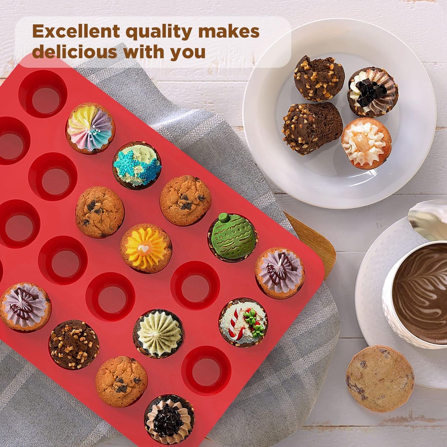 SILIVO 2-inch Deep Mini Muffin Pans Nonstick 24 Cup (2 Pack) - Mini Cupcake Pans - Silicone Muffin Tins for Muffins, Cupcakes and Egg Bites