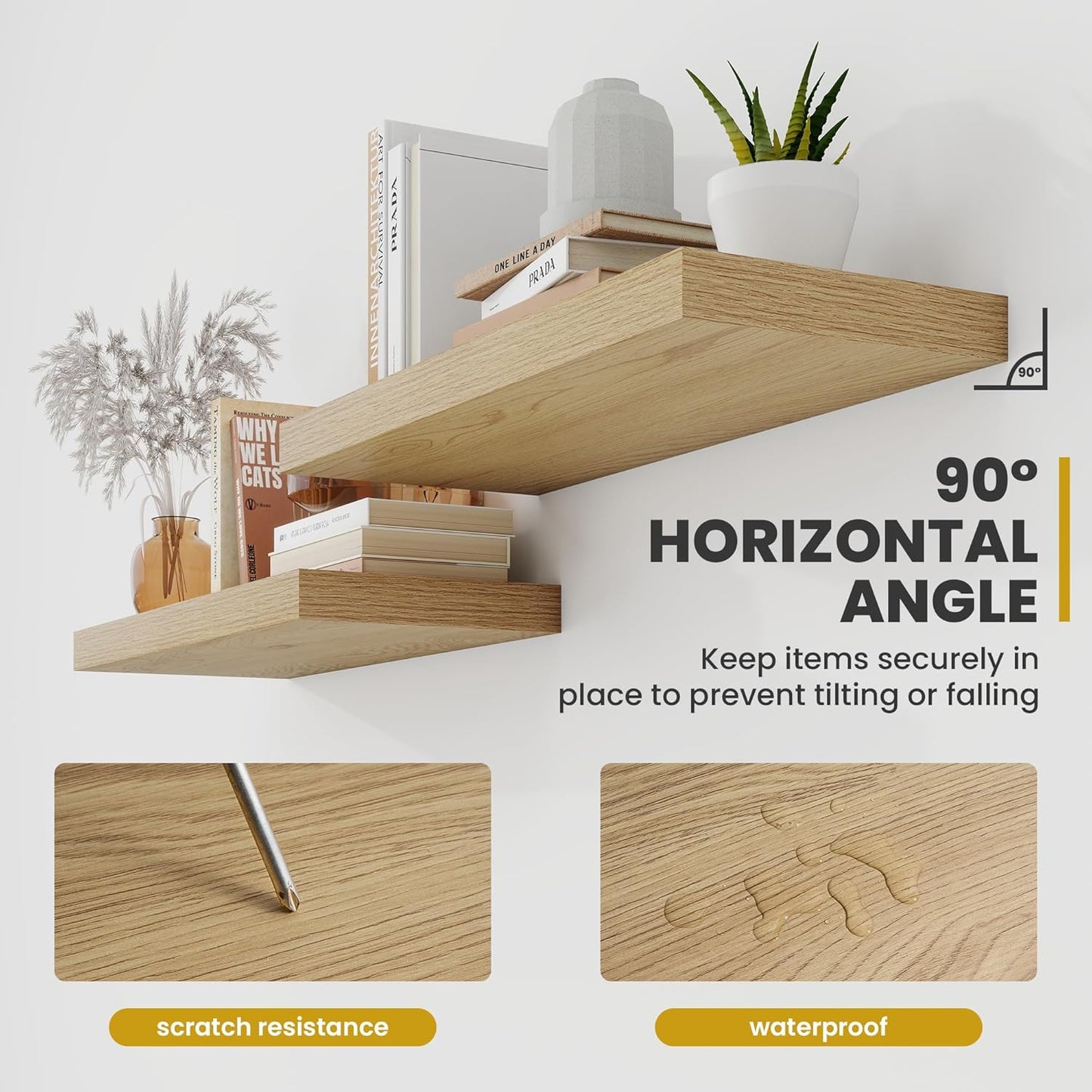 36 Inch Floating Shelves, 9.3" Deep Floating Shelf Wall Mounted, 36" Wall Shelves, Rustic Deep Bookshelf, Large Display Shelves & Storage Shelves for Bedroom, Living Room, Oak, Set of 2