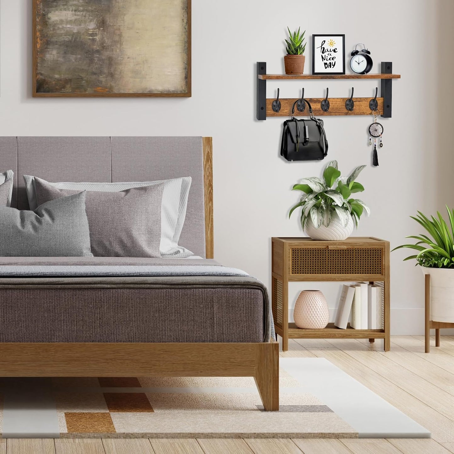 Sorbus Coat Hooks Wall Mount with Shelf – 24 Inch Coat Rack Wall Mount with 5 Heavy Duty Hooks – Floating Wall Shelf with Hooks for Entryway, Bathroom, Bedroom, Kitchen, or Mudroom (Rustic Brown)