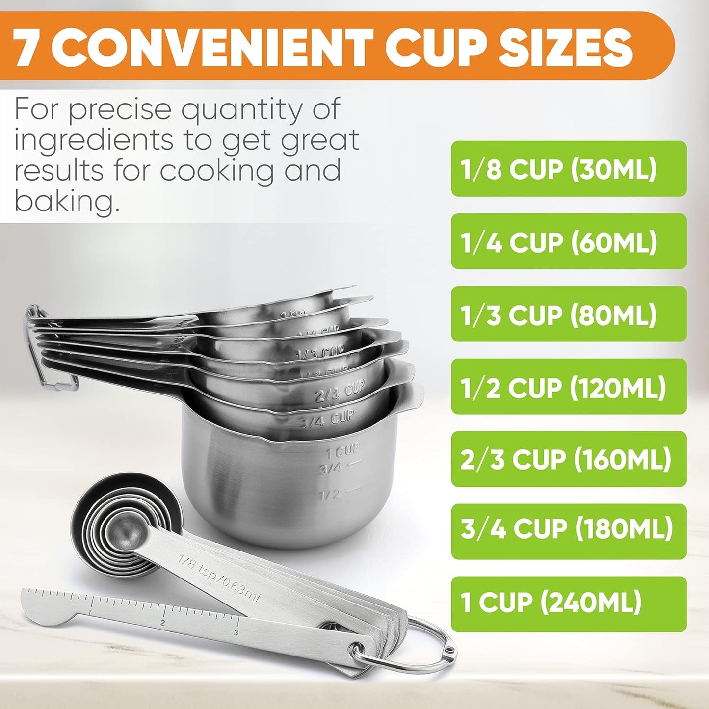Spring Chef Stainless Steel Measuring Cups and Spoons Set of 15 with Leveler - Kitchen Metric Metal Measuring Spoons and Cups Set for Dry & Liquid Ingredients - Perfect for Cooking & Baking
