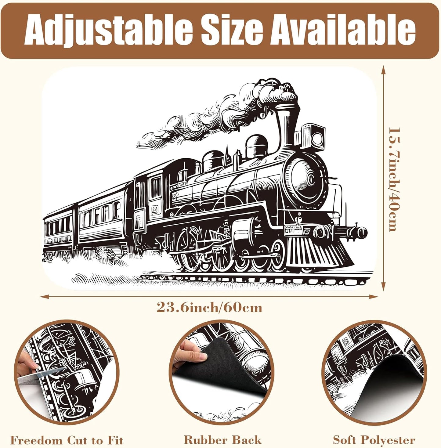 Retro Steam Train Dish Drying Mat for Kitchen Counter Bar Mat Hide Stain Absorbent Rubber Backed Coffee Mat Maker Espresso Machine Bar Accessories 15.7 x 23.6 Inch