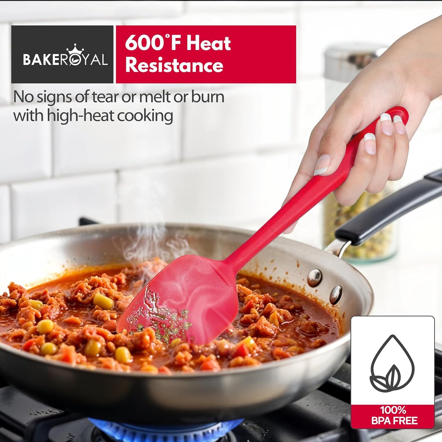 Silicone Spatula Set - 4-Piece Rubber Spatulas Silicone Heat Resistant 600°F for Everyday Task - Seamless Design Kitchen Spatulas for Nonstick Cookware - Red