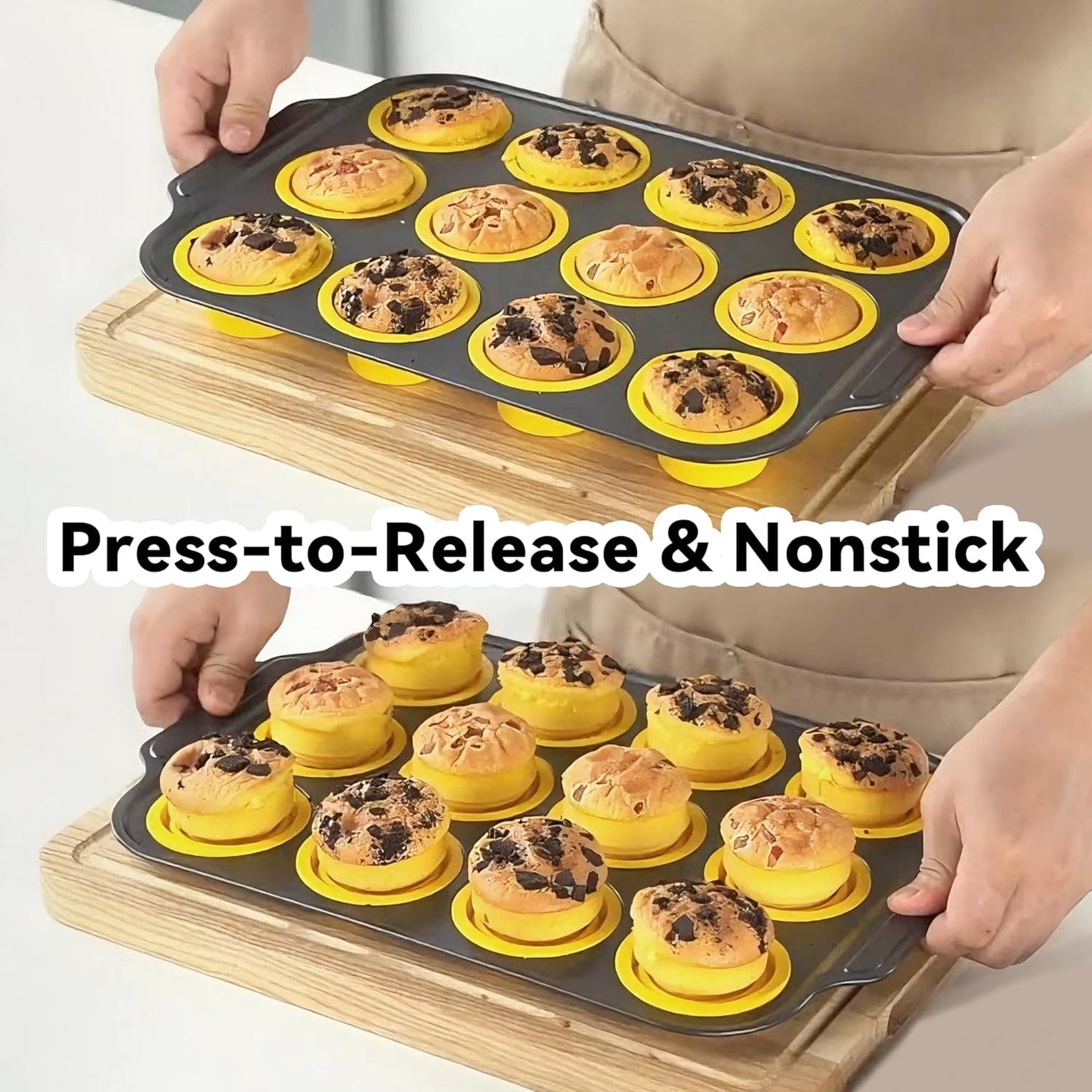 Silicone Muffin Pan, Silicone Cupcake Pan for Baking, 12 Cup Muffin Pans for Oven with Metal Frame, Non Stick Baking Cups with Press To Release Design, Cake Pop Mold, Egg Bites Mold, Red