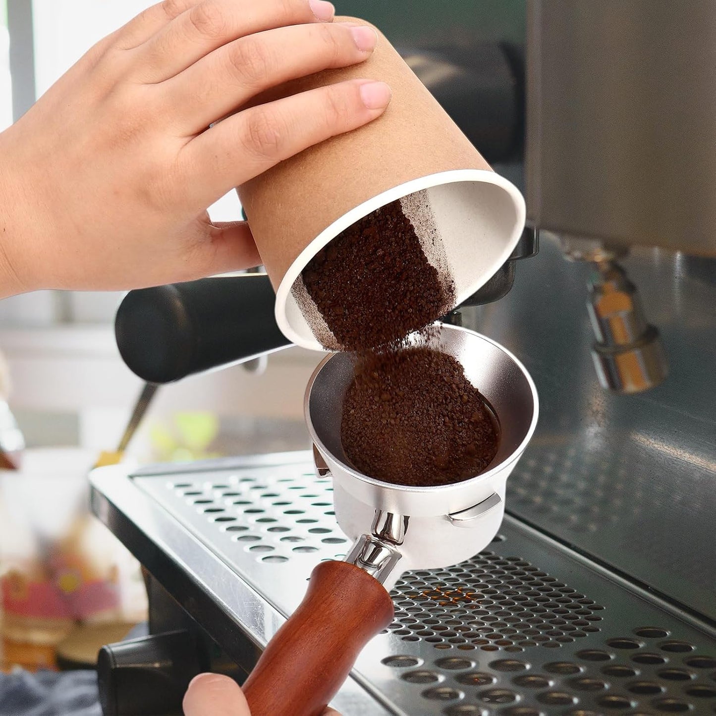 54mm Silver Magnetic Dosing Funnel, Lightweight Coffee Machine Dosing Ring with 9 Magnets, Aluminum Espresso Funnel, Ultra-Strong Adsorption Force