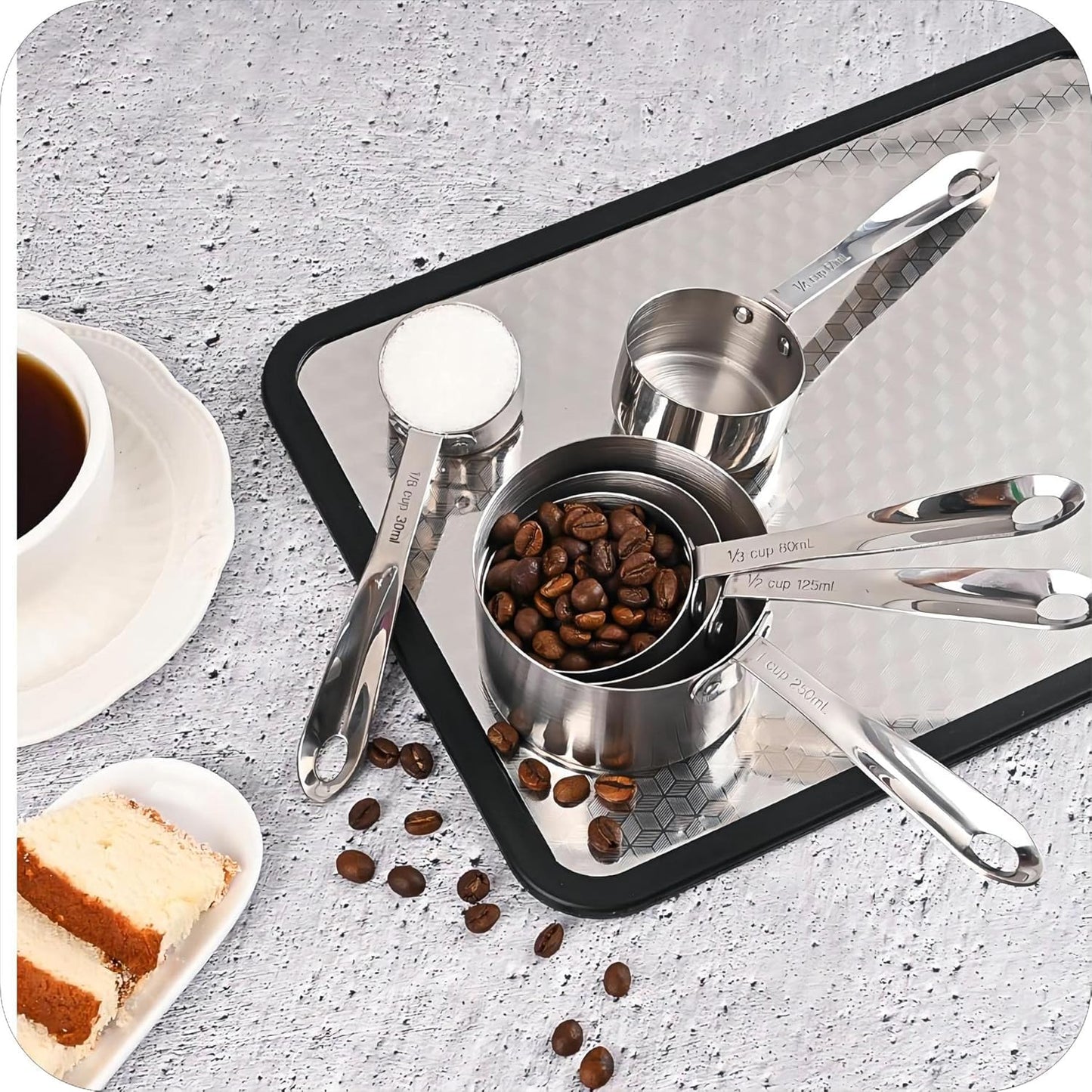 Measuring Cups and Spoons Set, 18/8 Stainless Steel Measuring Cups and Spoons Set for Kitchen & Baking, 5 MeasurE Cups &6 Long MeasurE Spoons&Leveler, Metric Measure Tools for Dry & Liquid