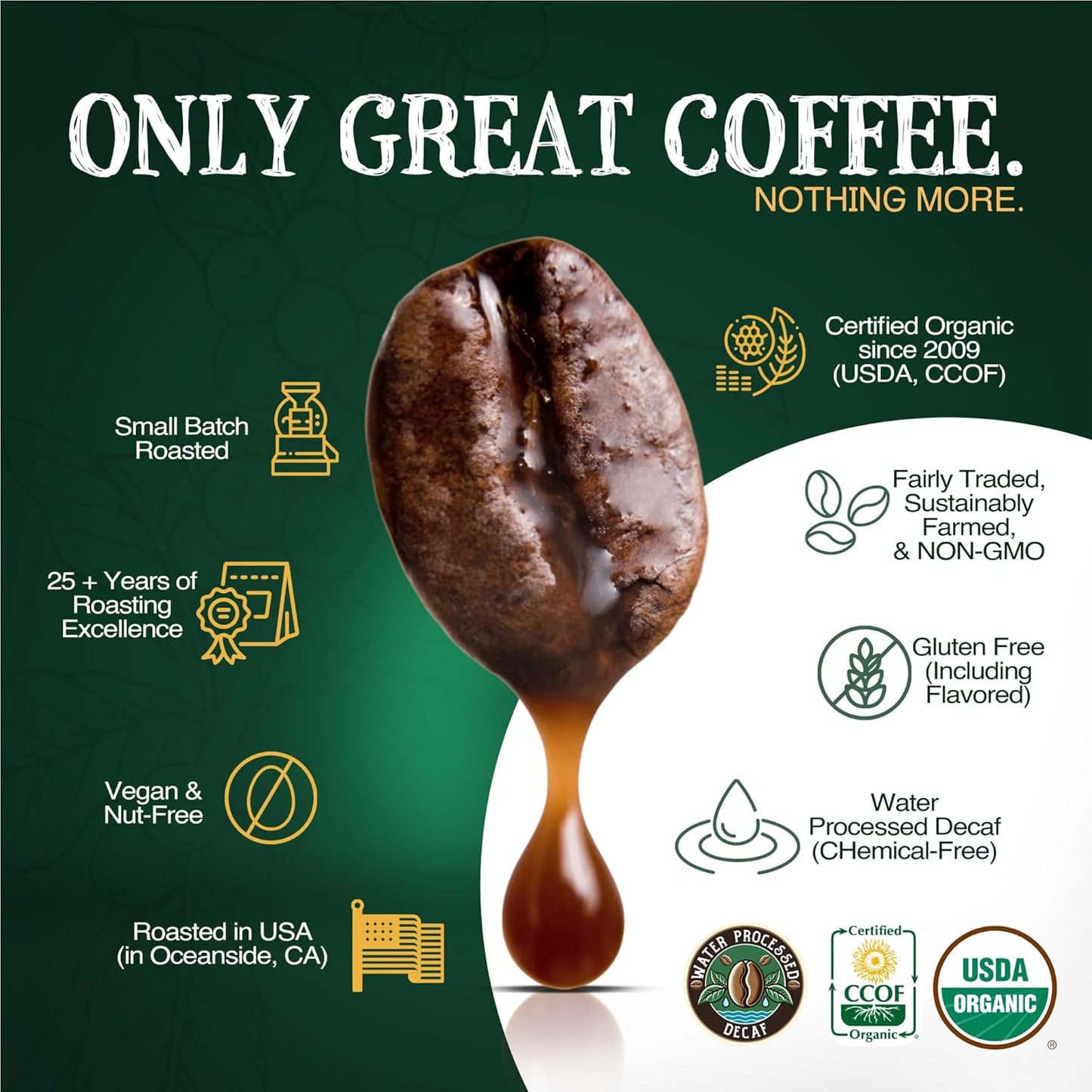 The Bean Organic Coffee Company Water Processed DECAF IL Chicco (Traditional Italian Roast), Dark Roast, Whole Bean Coffee, 16-Ounce Bags (Pack of 2)