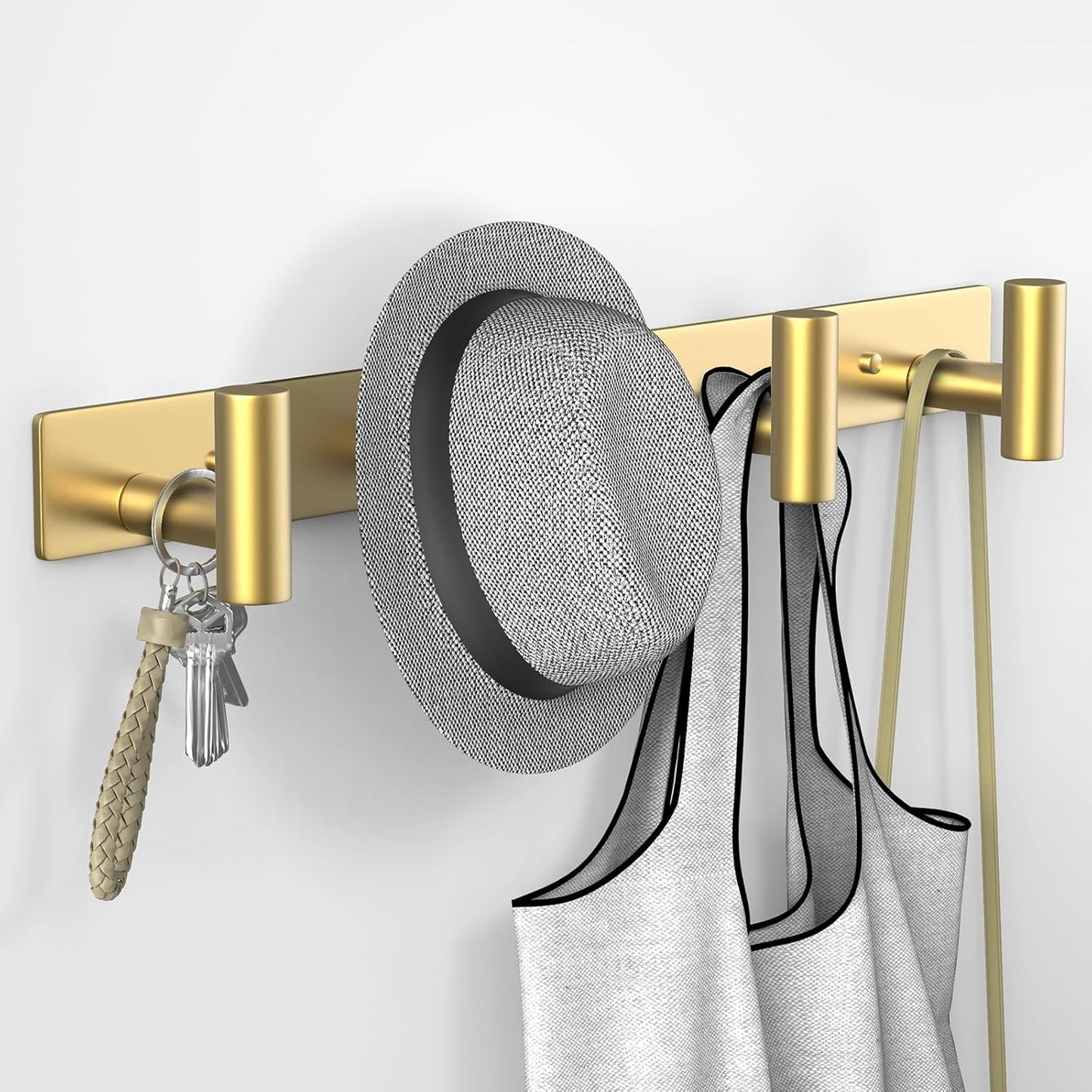 VAEHOLD Hat and Coat Wall Mount Rack - Hooks for Robes, Bags, Keys, and Towels - Bathroom Towel Hanger Organizer (Gold, “T“ Shape 4 Hooks 2 Pack)