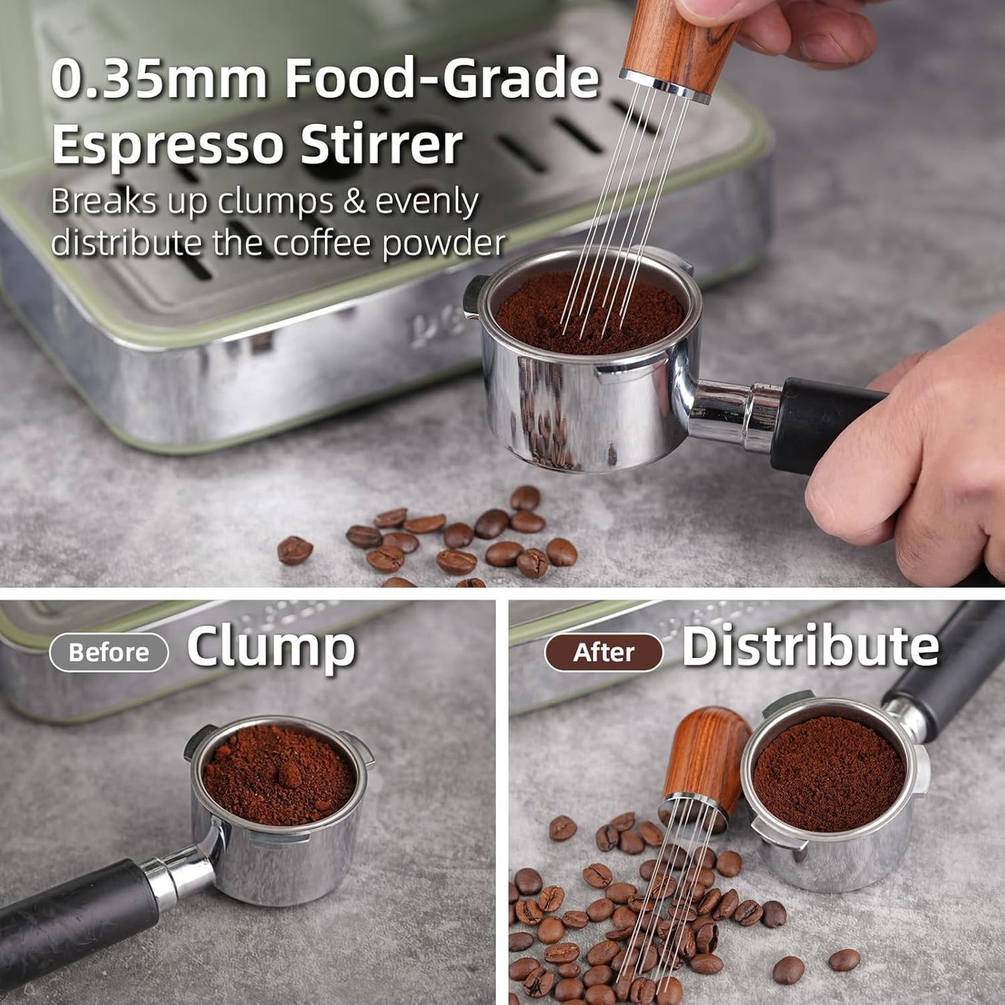 53.5mm Espresso Accessories Kit,316 Stainless Steel WDT Tool Espresso,Dosing Funnel and Puck Screen Set，Espresso Distribution Tool,Espresso Coffee Stirrer for Barista